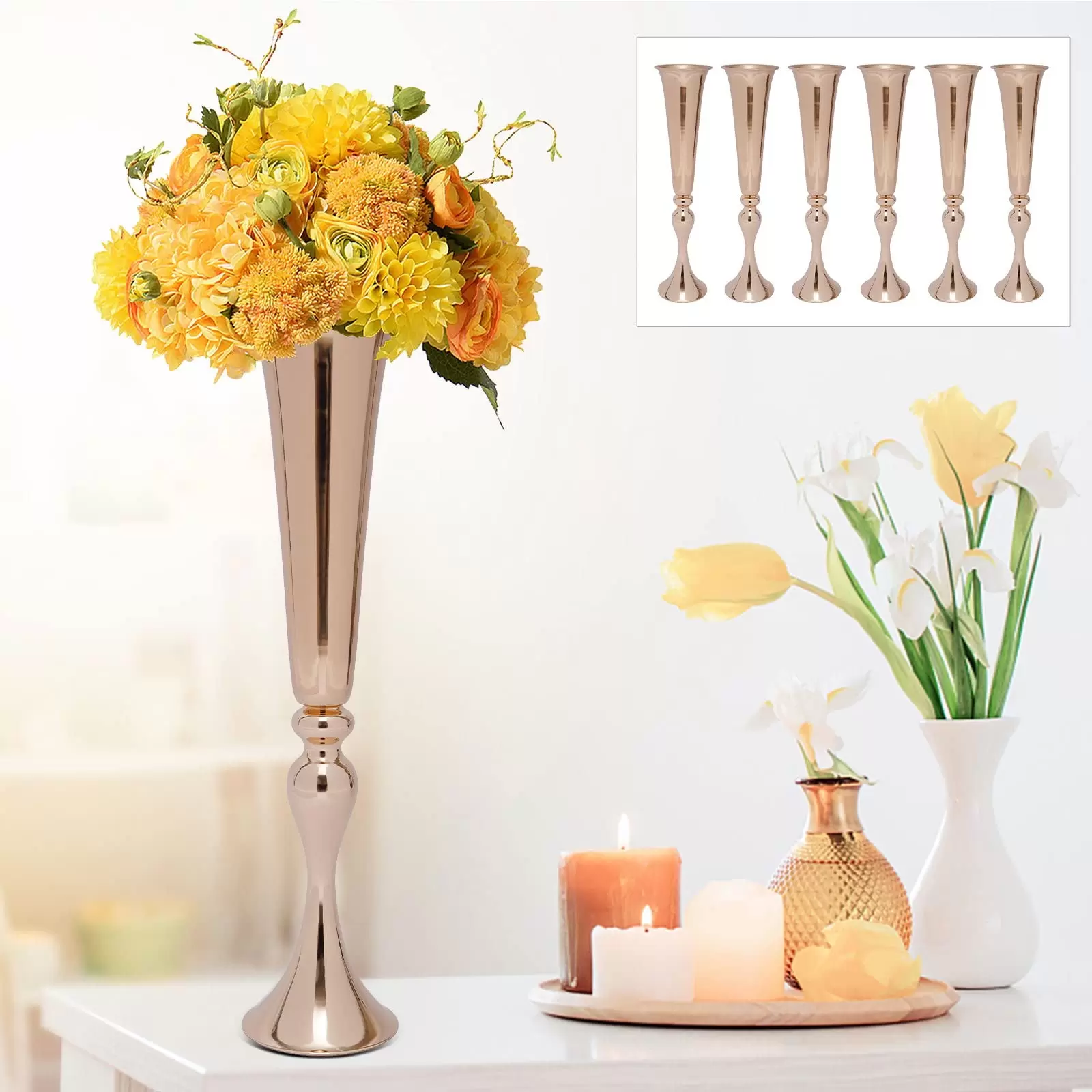 6 Pcs Höhe Metall Trompete Vase Hochzeit Bühne Dekorationen 22.2