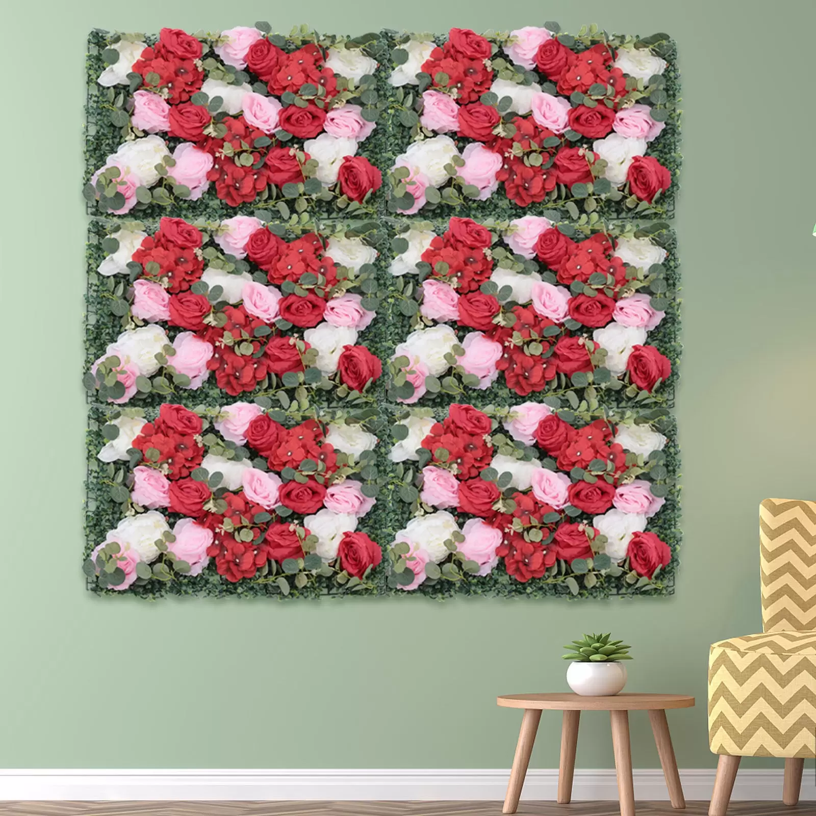 6 Stück Blumenwandpaneel Künstliche Blumenwand DIY Hochzeit Hintergrund Wanddekoration für Garten Hochzeit Dekor