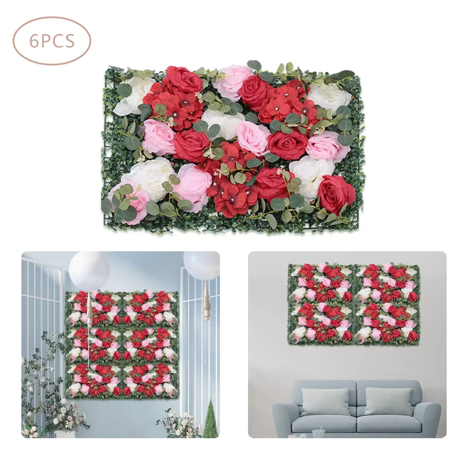 6 Stück Blumenwandpaneel Künstliche Blumenwand DIY Hochzeit Hintergrund Wanddekoration für Garten Hochzeit Dekor