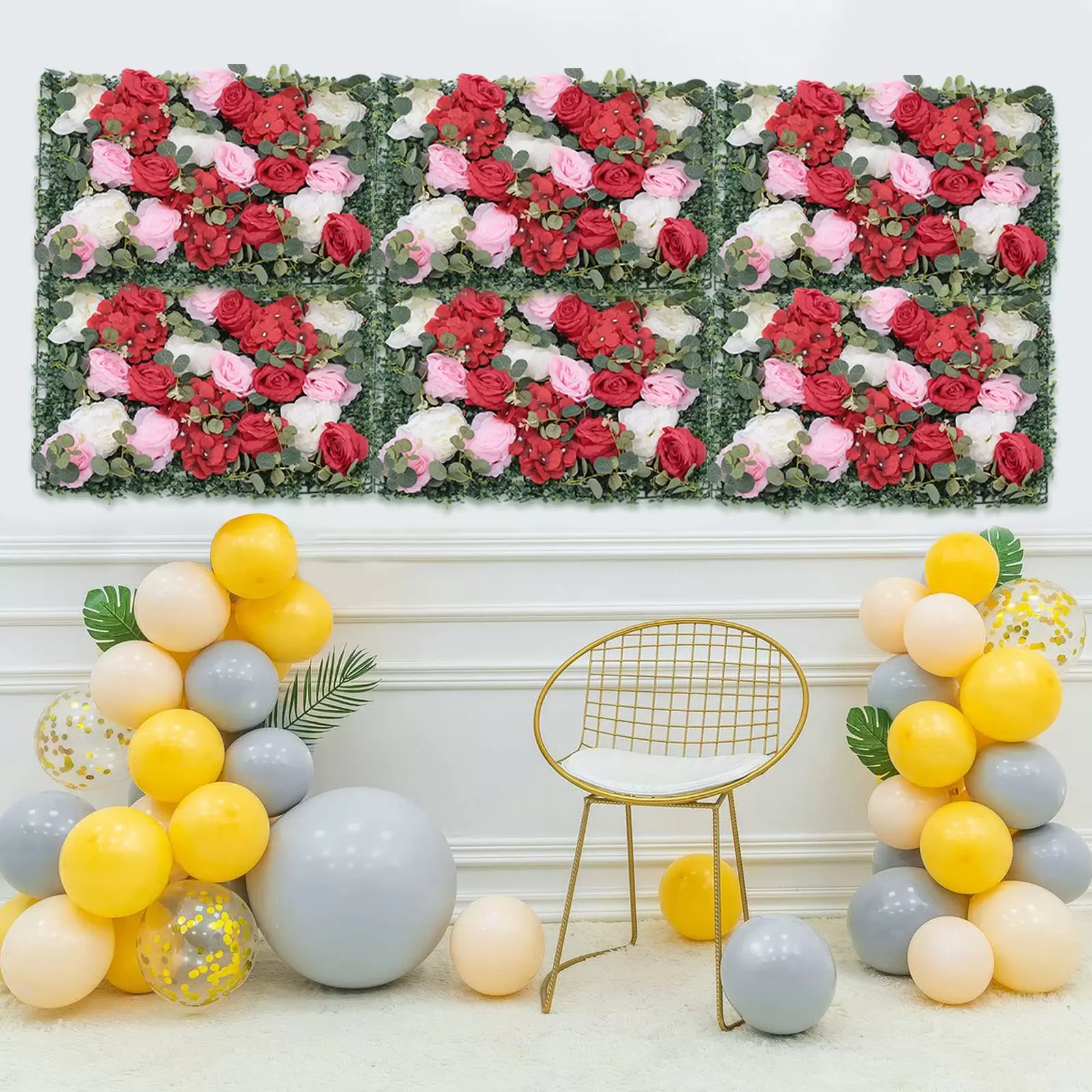 6 Stück Blumenwandpaneel Künstliche Blumenwand DIY Hochzeit Hintergrund Wanddekoration für Garten Hochzeit Dekor