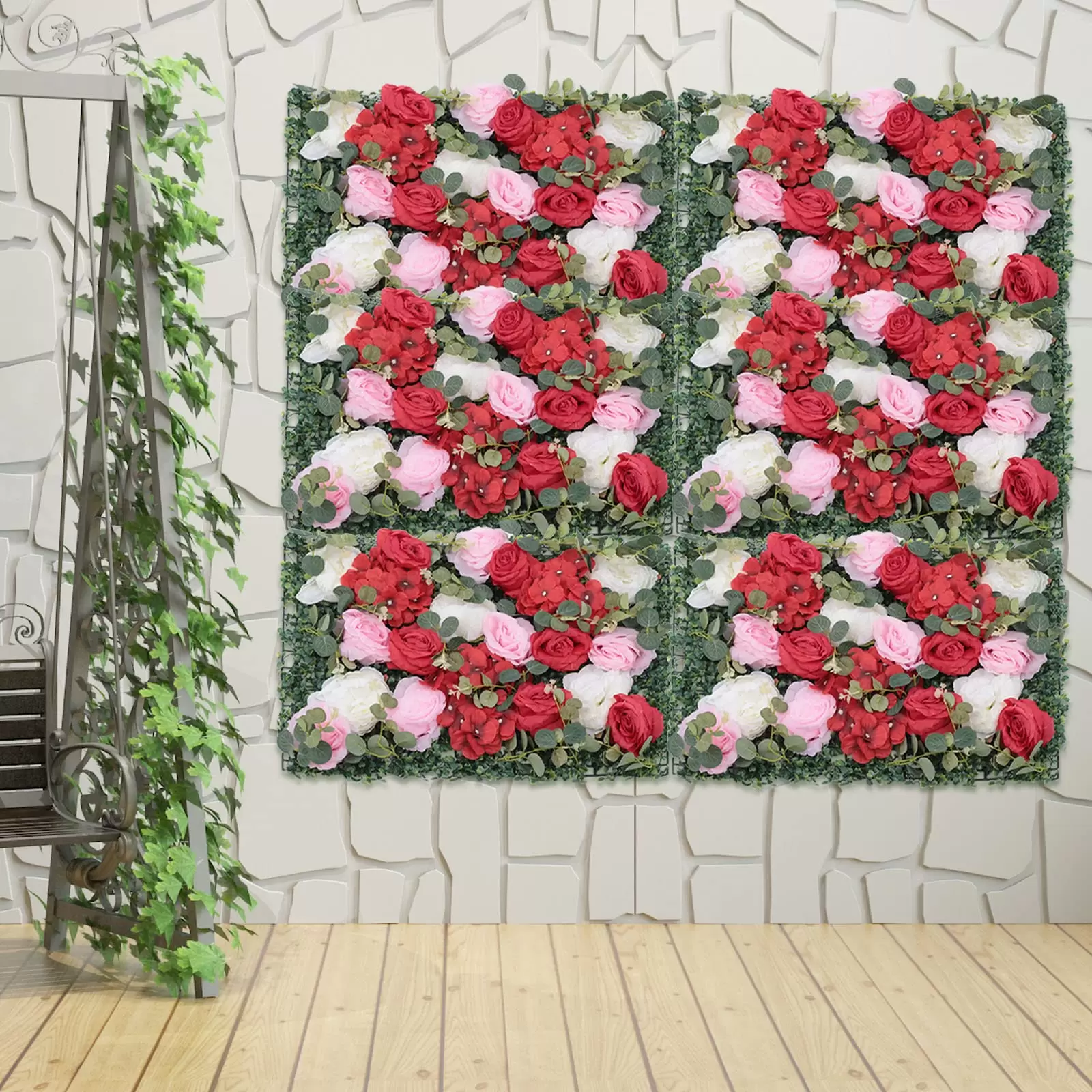 6 Stück Blumenwandpaneel Künstliche Blumenwand DIY Hochzeit Hintergrund Wanddekoration für Garten Hochzeit Dekor