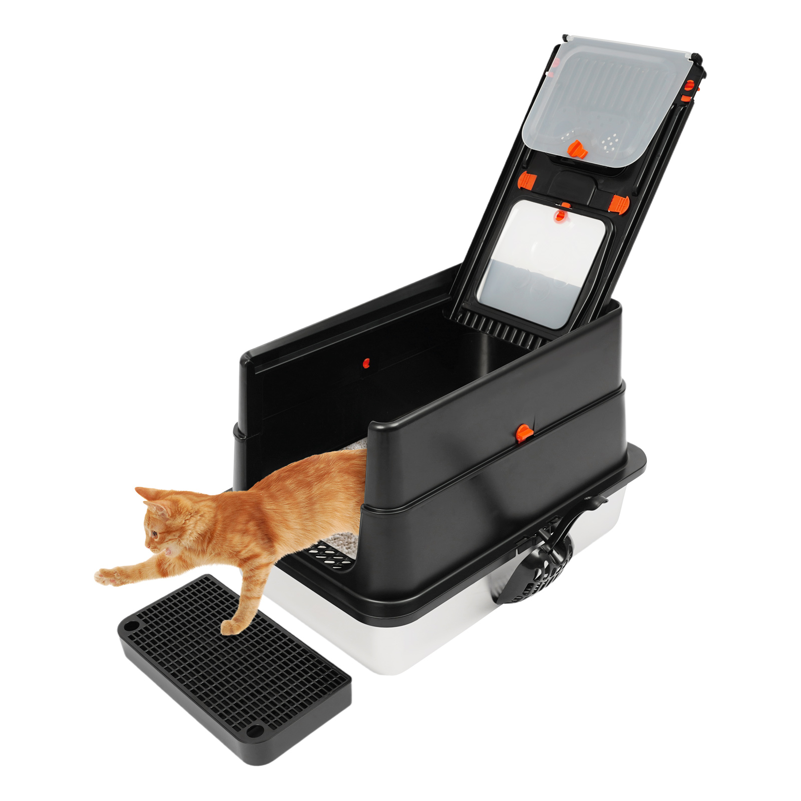 Moderne Katzentoilette aus Edelstahl, groe Katzentoilette fr groe Katzen,  Katzentoilette mit hohem Rand  Schwarz