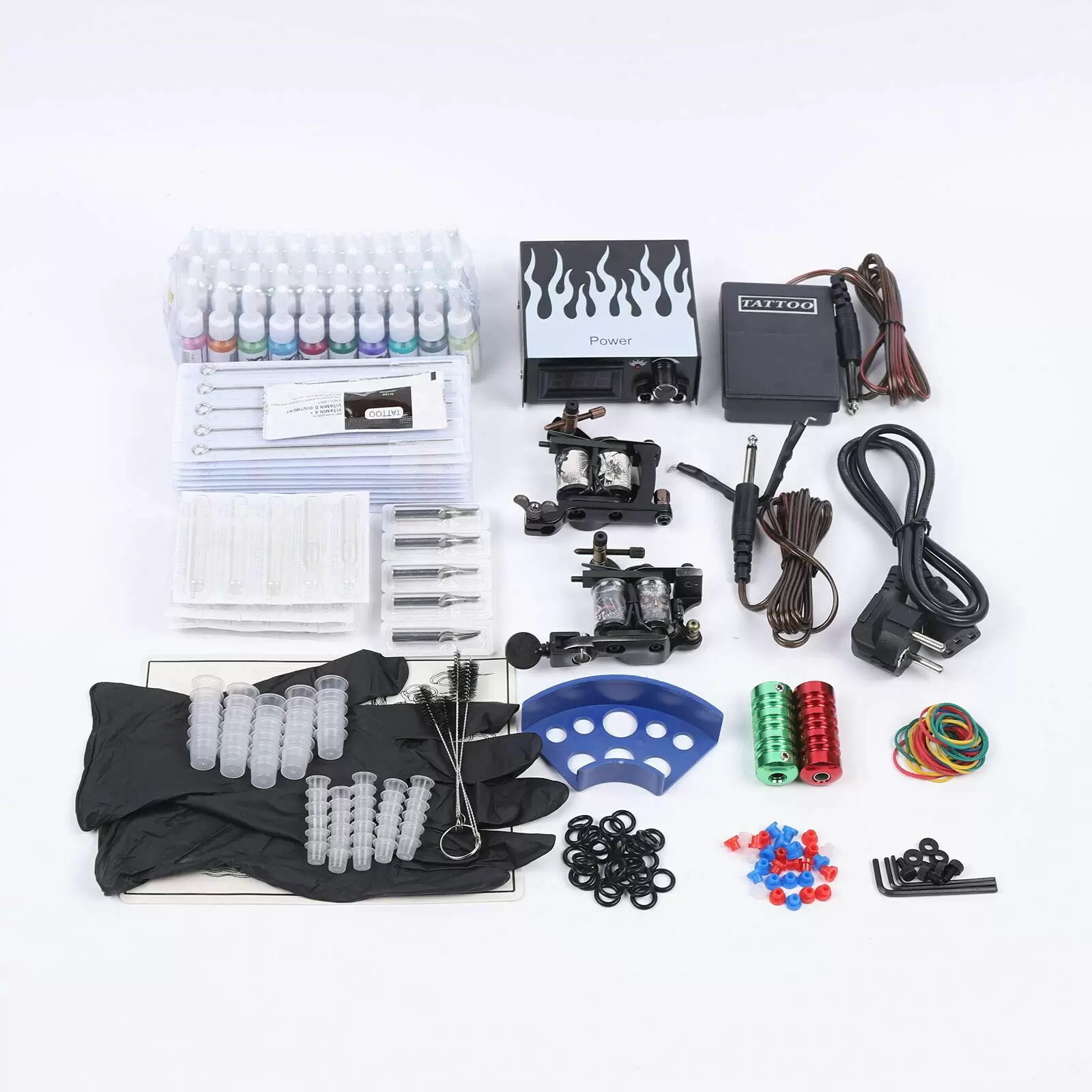 Komplette Tätowiermaschine Tätowierung Kit 50 Nadel 40 Farben Kit LCD Netzteil