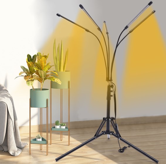 Vollspektrum LED Pflanzenlampe 5 Röhren mit 360° verstellbarem Ständer Zimmerpflanzenlampe mit Timer