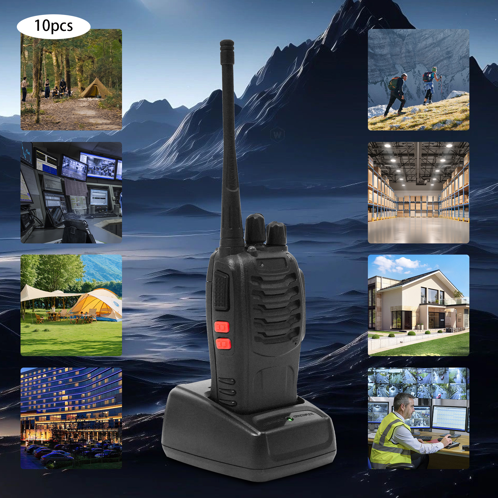 10 wireless intercoms, 16-channel rechargeable intercoms, with 10 headsets
