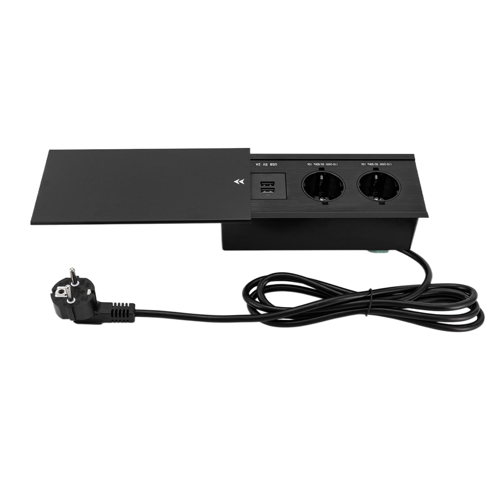 Unterputz-Tischsteckdose - Integriertes Design - Mit 2 USB-Anschlüssen - Mit Schiebedeckel - 2 USB-Buchsen + 2 Euronorm-Steckdosen für Zuhause und Büro