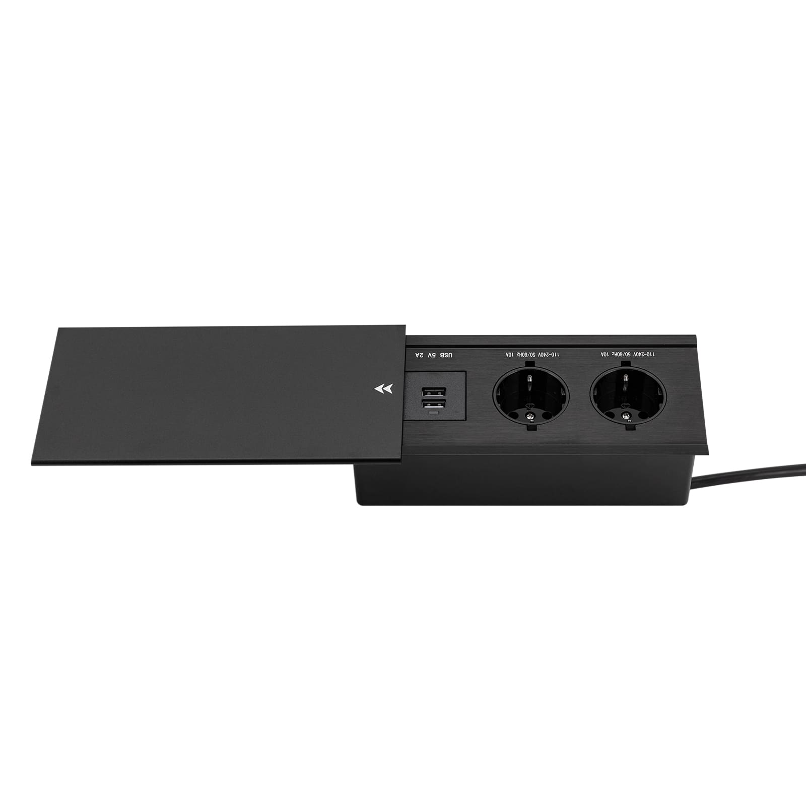 Unterputz-Tischsteckdose - Integriertes Design - Mit 2 USB-Anschlüssen - Mit Schiebedeckel - 2 USB-Buchsen + 2 Euronorm-Steckdosen für Zuhause und Büro