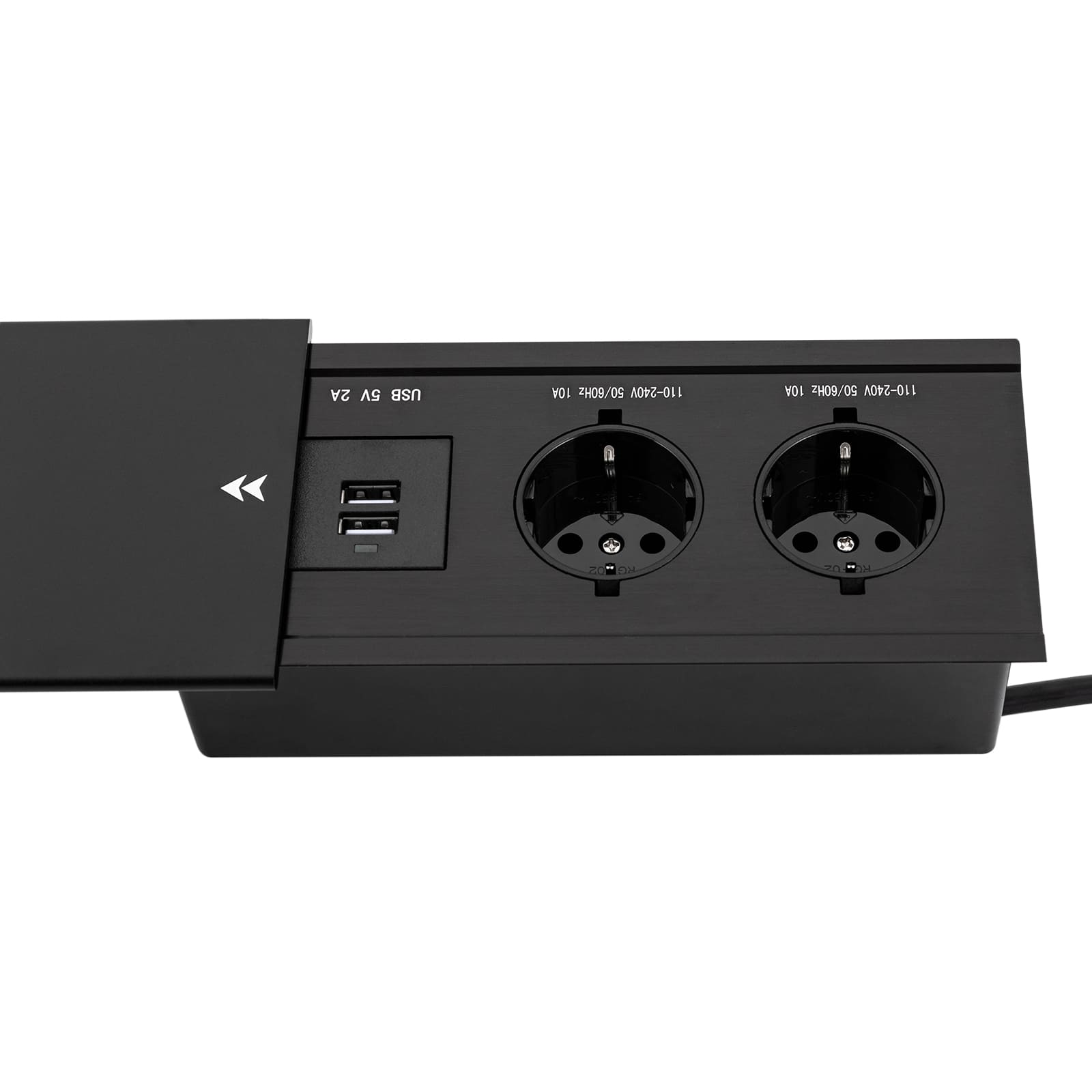 Unterputz-Tischsteckdose - Integriertes Design - Mit 2 USB-Anschlüssen - Mit Schiebedeckel - 2 USB-Buchsen + 2 Euronorm-Steckdosen für Zuhause und Büro