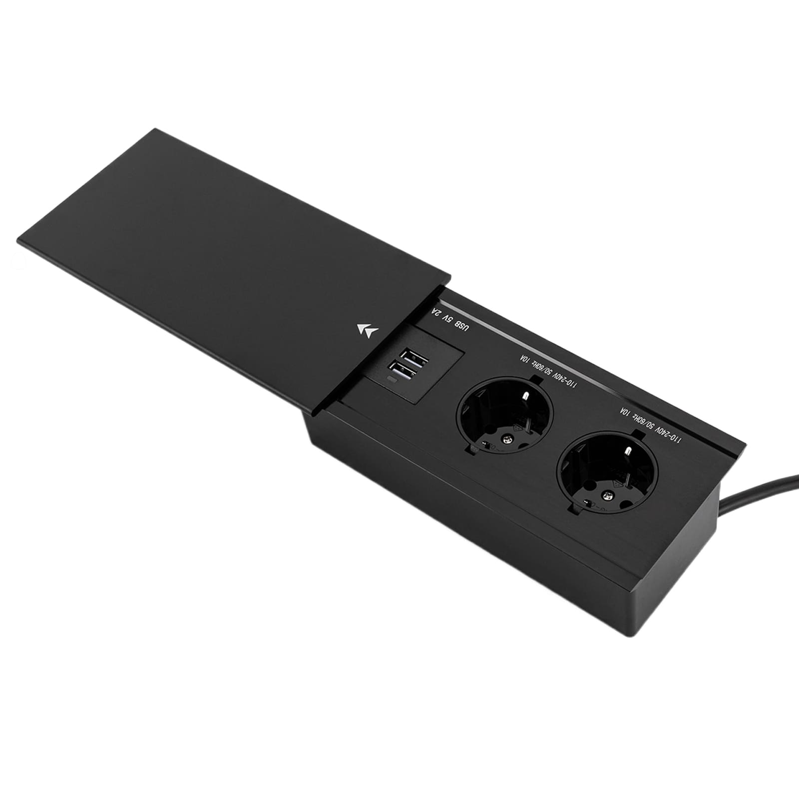Unterputz-Tischsteckdose - Integriertes Design - Mit 2 USB-Anschlüssen - Mit Schiebedeckel - 2 USB-Buchsen + 2 Euronorm-Steckdosen für Zuhause und Büro