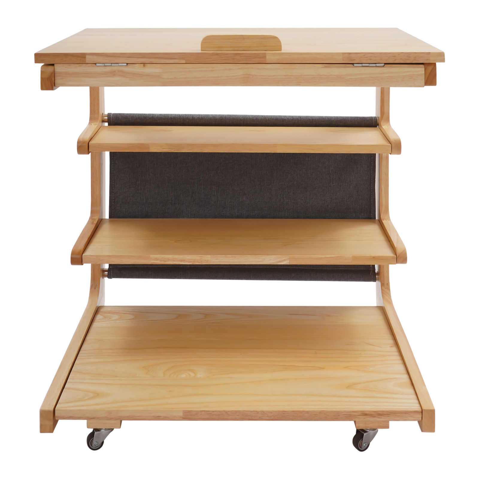 Table mobile en C à 4 niveaux avec couvercle rabattable, 60 cm, couleur bois d'origine