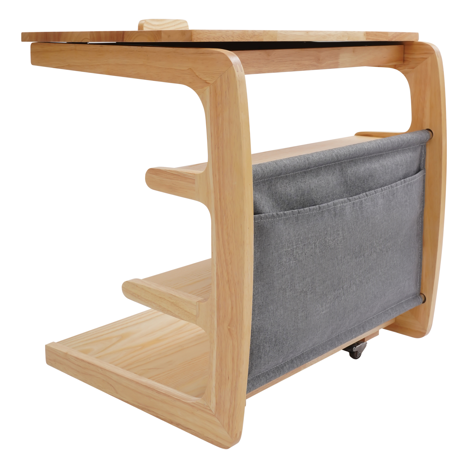 Table mobile en C à 4 niveaux avec couvercle rabattable, 60 cm, couleur bois d'origine