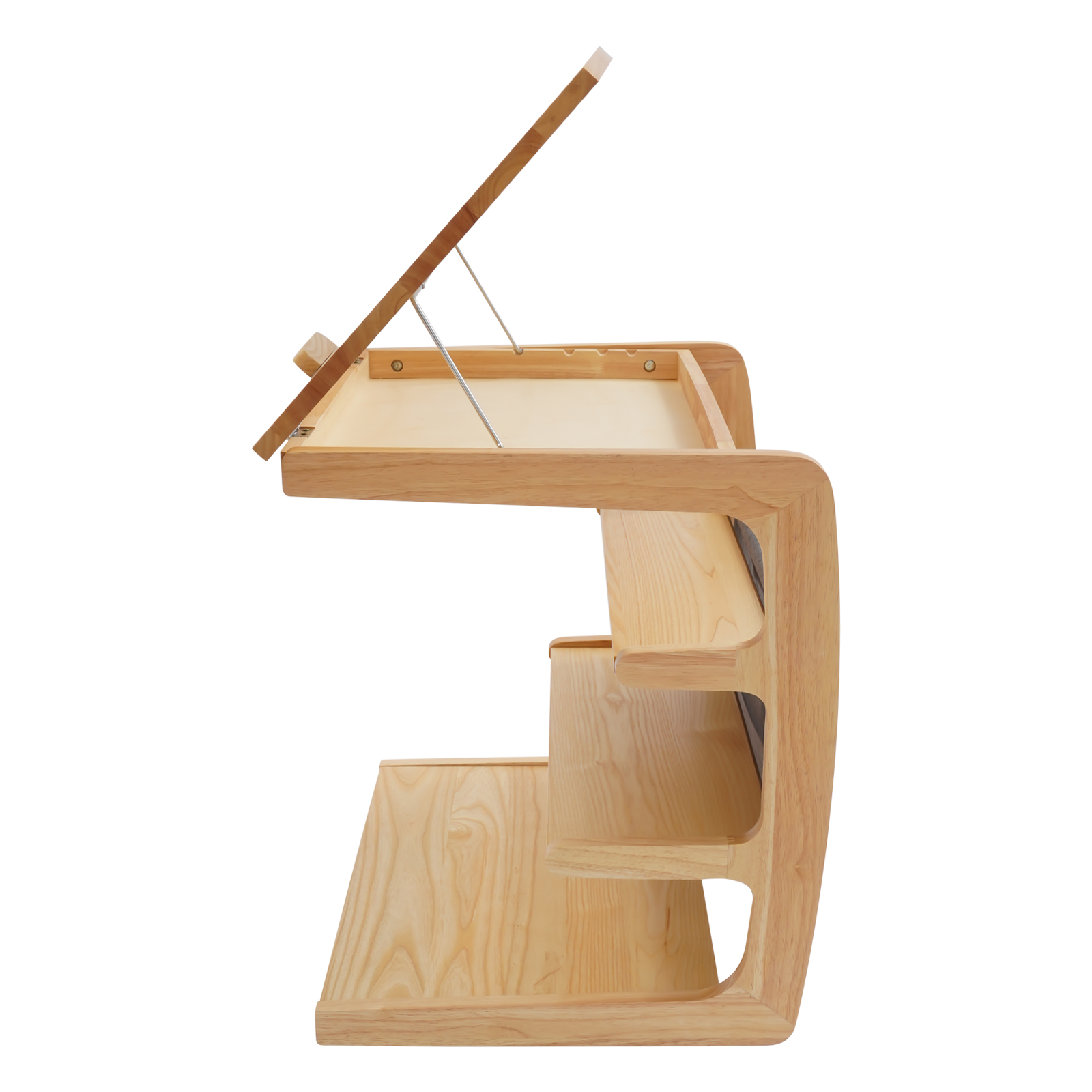 Table mobile en C à 4 niveaux avec couvercle rabattable, 60 cm, couleur bois d'origine