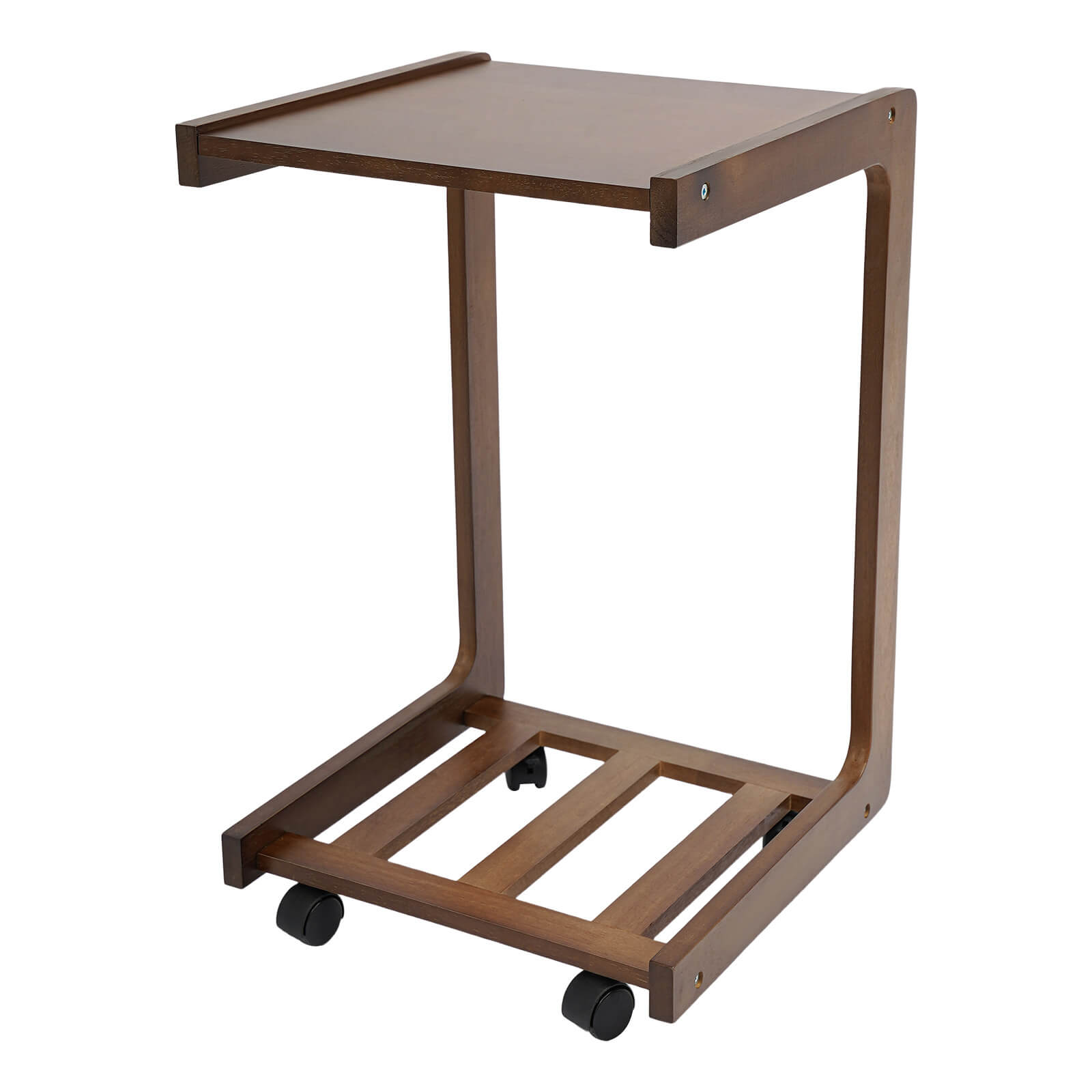 Table d'appoint en forme de C couleur noyer, petite table d'appoint, table d'appoint à roulettes, table basse, support pour ordinateur portable