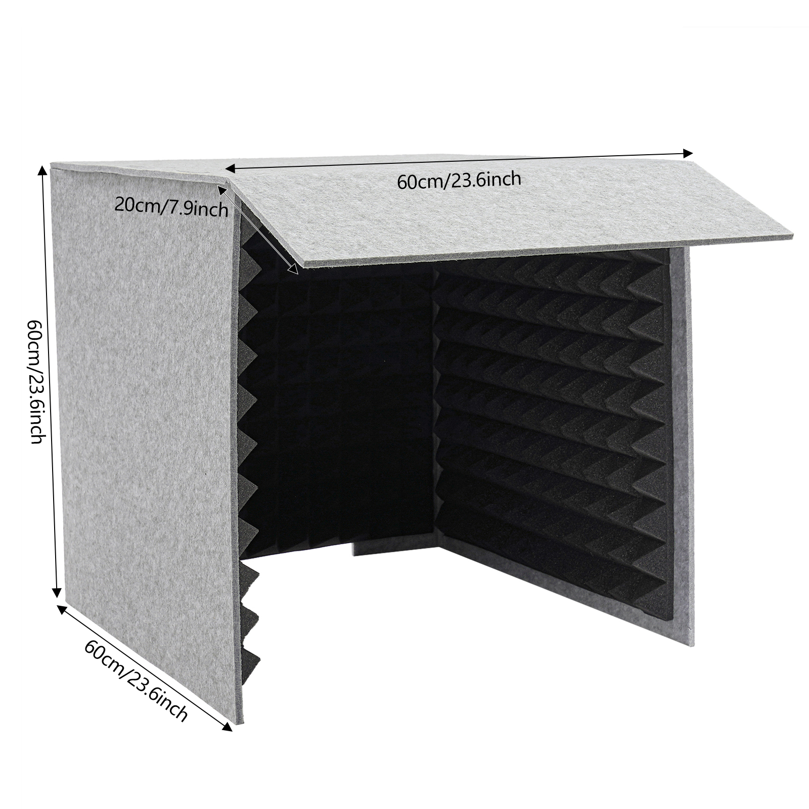 60×60cm foldable desktop recording studio - gray outside and black inside