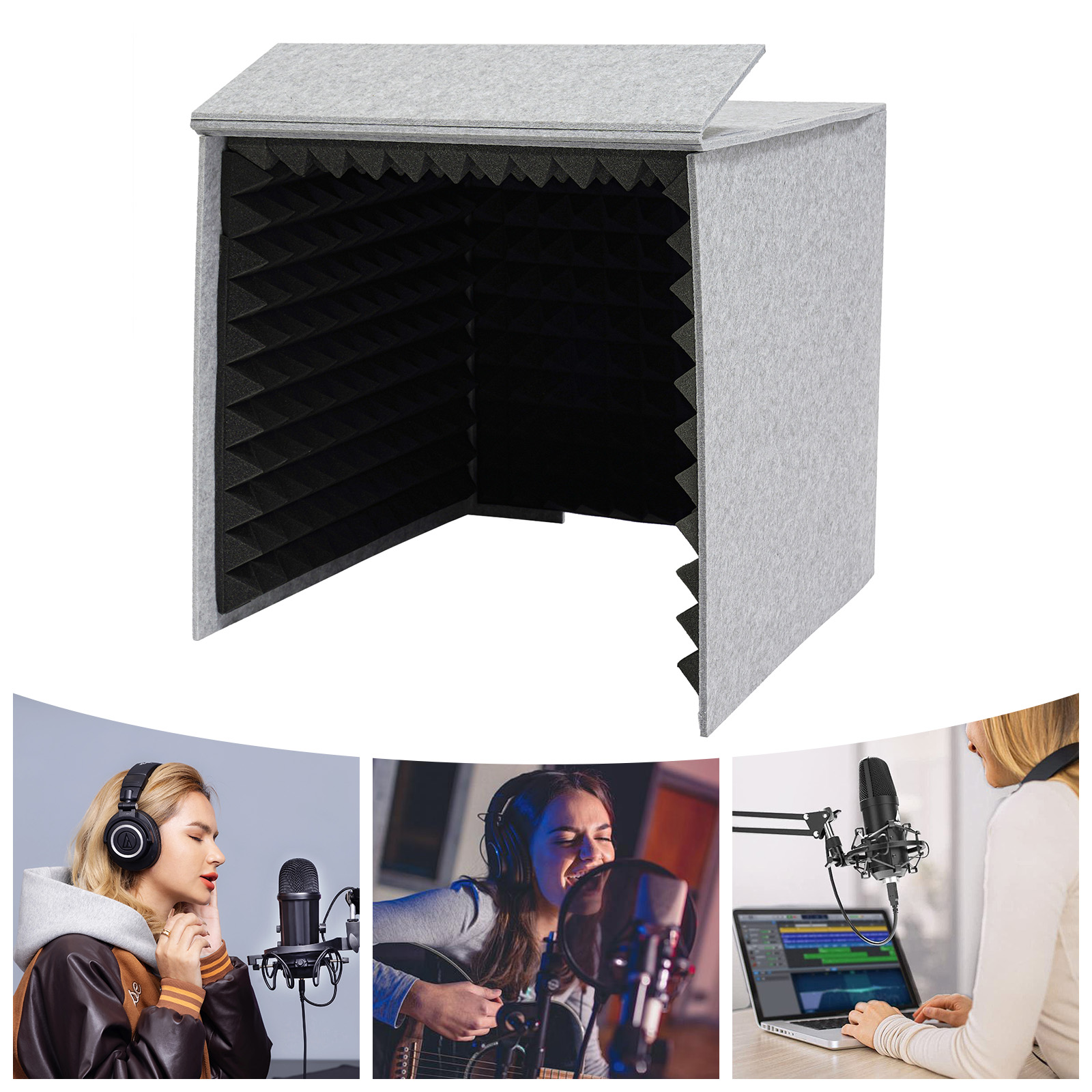 60×60cm foldable desktop recording studio - gray outside and black inside
