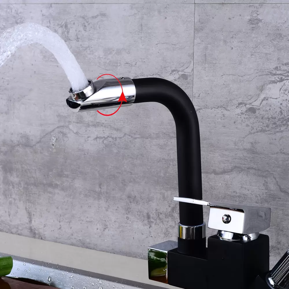 Küchenarmatur Wasserhahn Einhebel-Spül Mischer mit Ausziehbarem Spray 360° Drehbar Schwarz