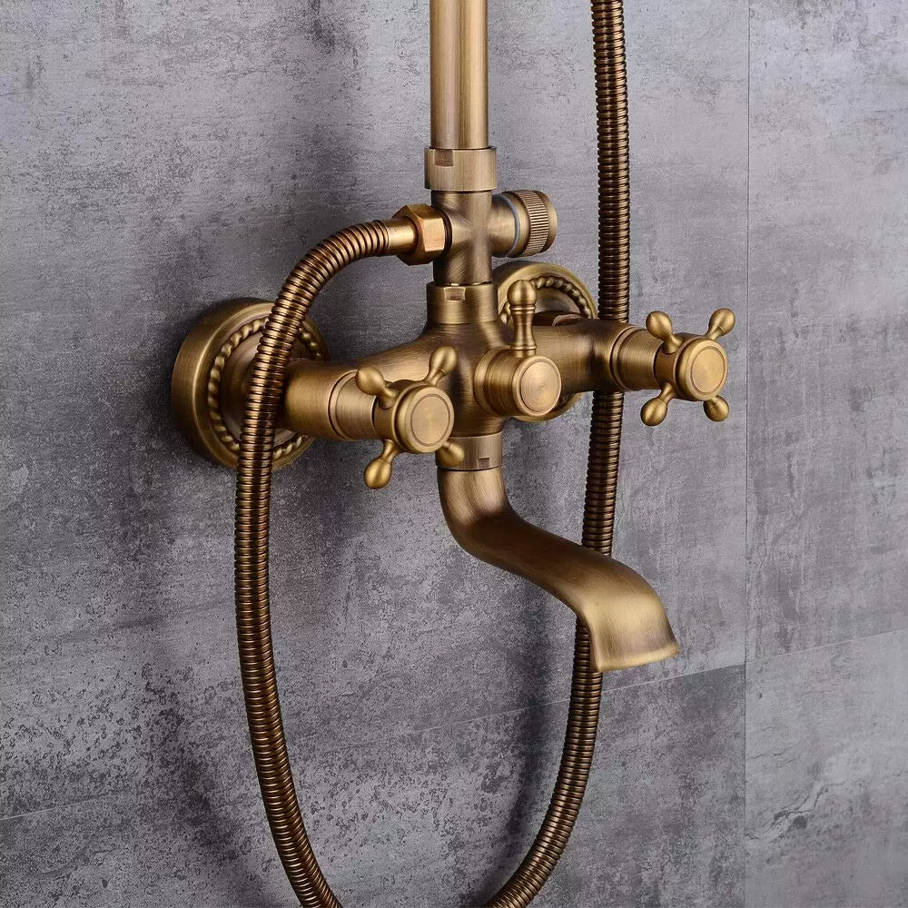 Retro Duschset, Antik Messing Duschsystem, Wasserhahn Messing Antik Mit Höhenverstellbar Umfassen Handbrause