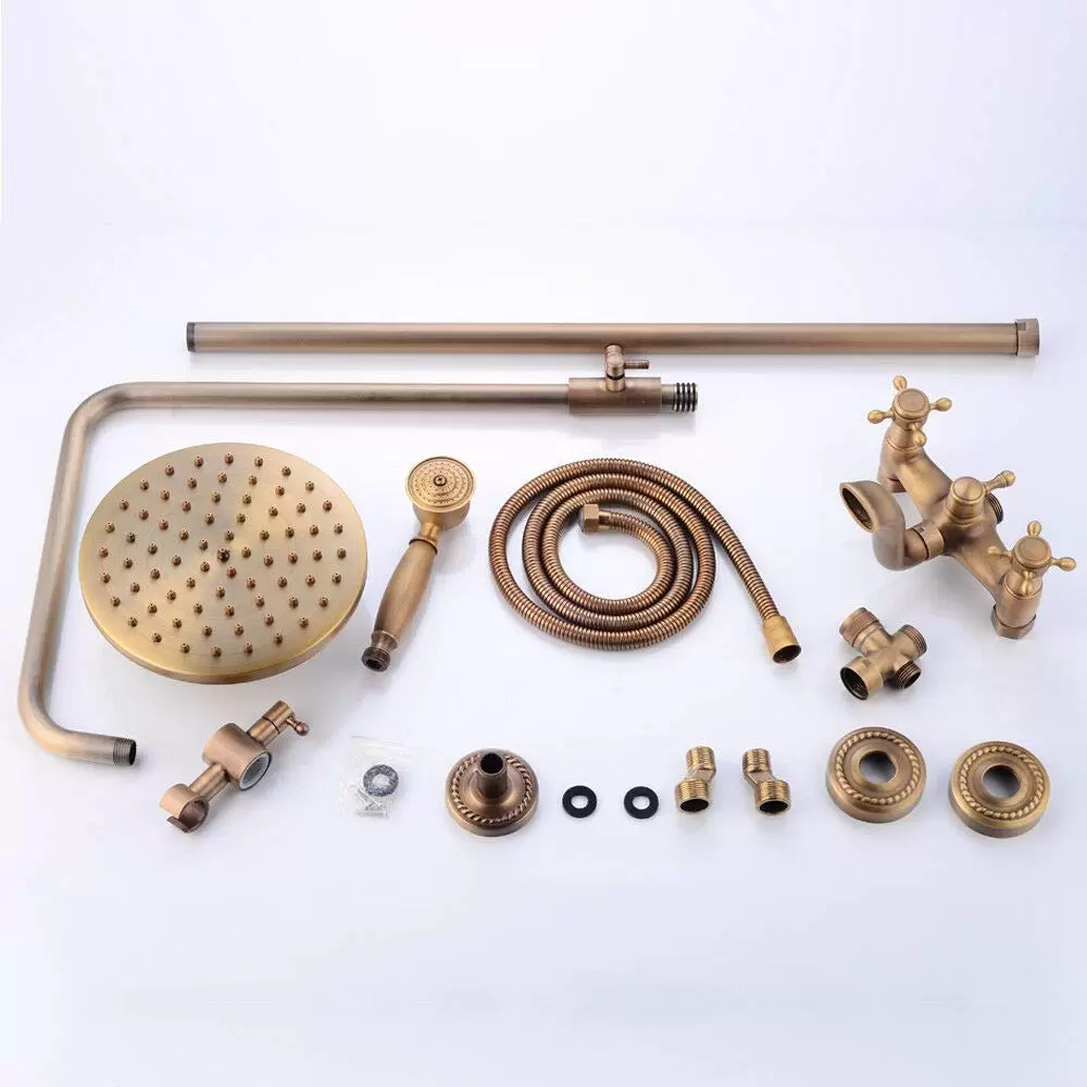 Retro Duschset, Antik Messing Duschsystem, Wasserhahn Messing Antik Mit Höhenverstellbar Umfassen Handbrause