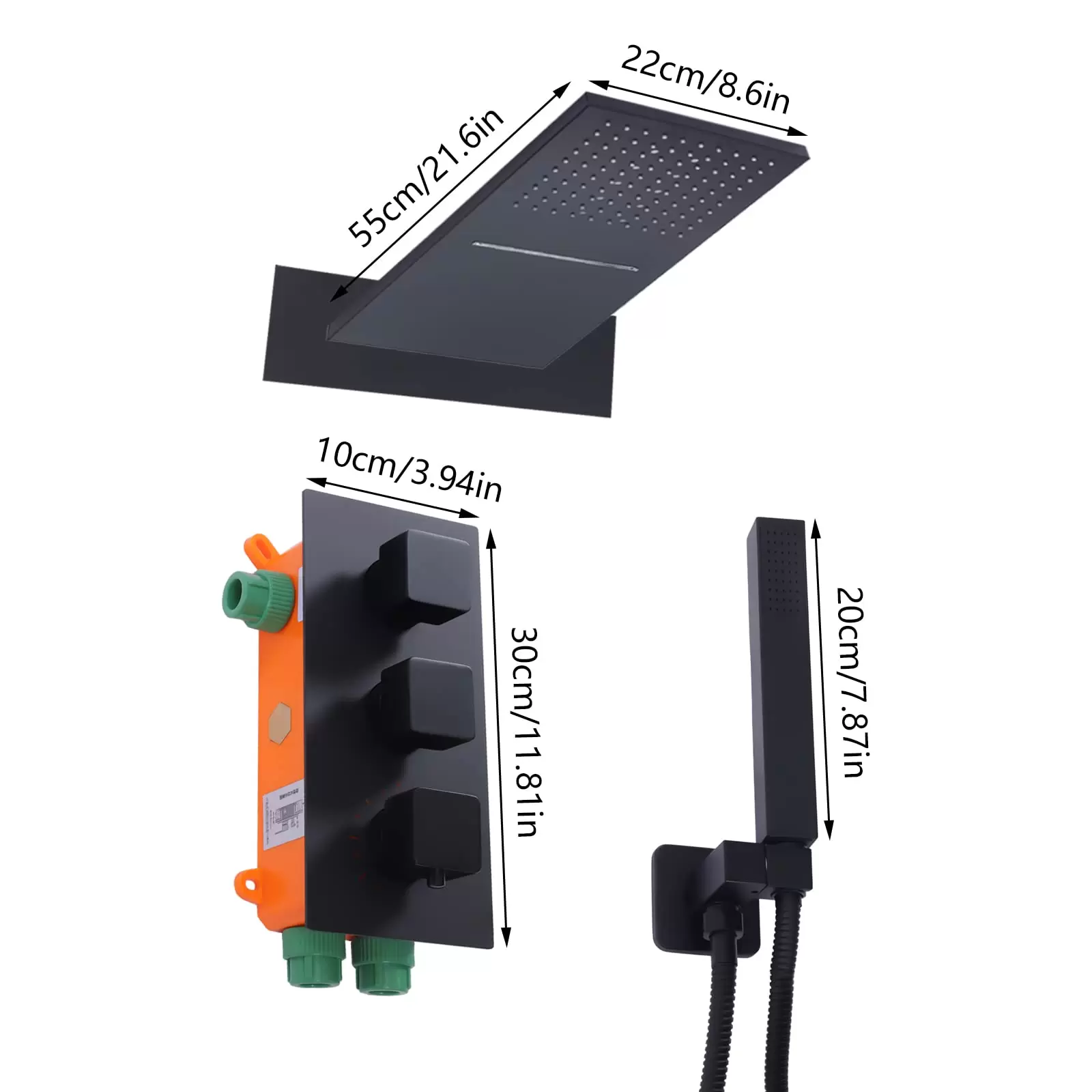 Unterputz-Brausearmaturenset Schwarz Thermostat-Brausesystem Regenbrause-Set mit Duschkopf Handbrause für Badewannen