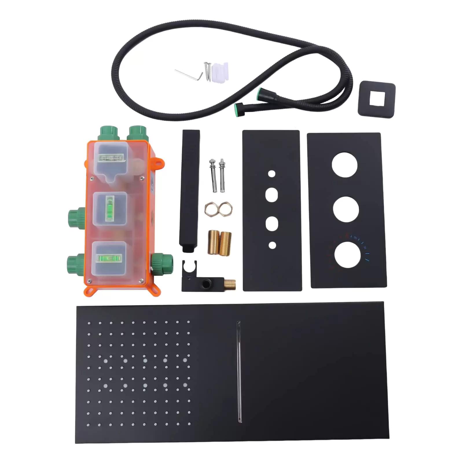 Unterputz-Brausearmaturenset Schwarz Thermostat-Brausesystem Regenbrause-Set mit Duschkopf Handbrause für Badewannen