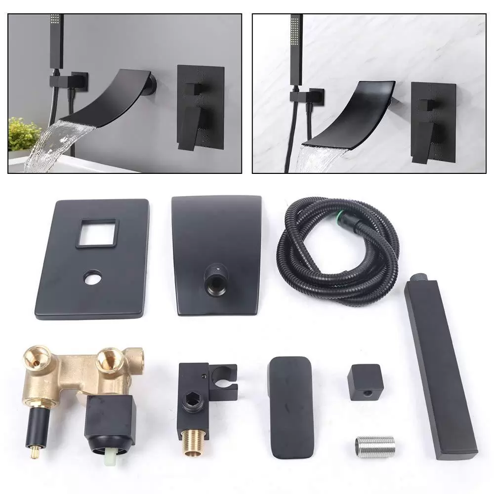 Wasserfall Bad Armaturen Badewanne Wasserhähne Wand Montiert Handbrause Schwarz