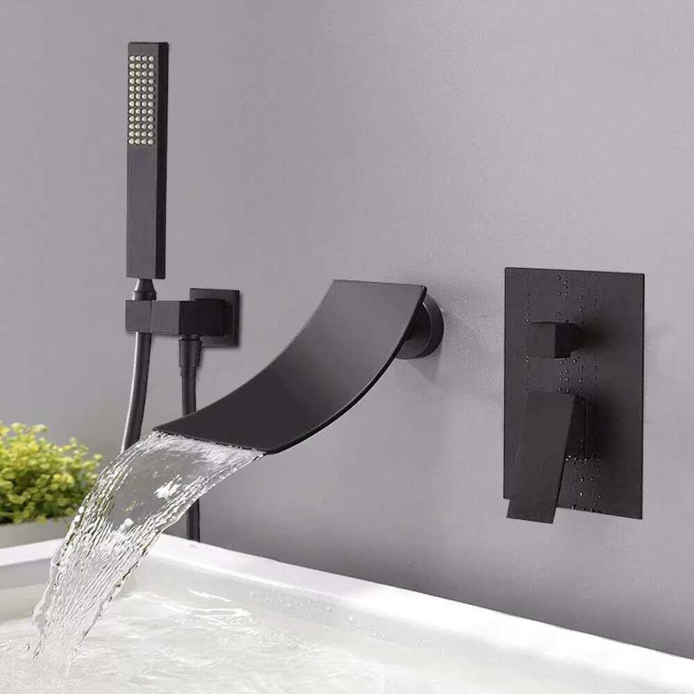Wasserfall Bad Armaturen Badewanne Wasserhähne Wand Montiert Handbrause Schwarz Wasserfall Bad Armaturen Badewanne Wasserhähne Wand Montiert Handbrause Schwarz