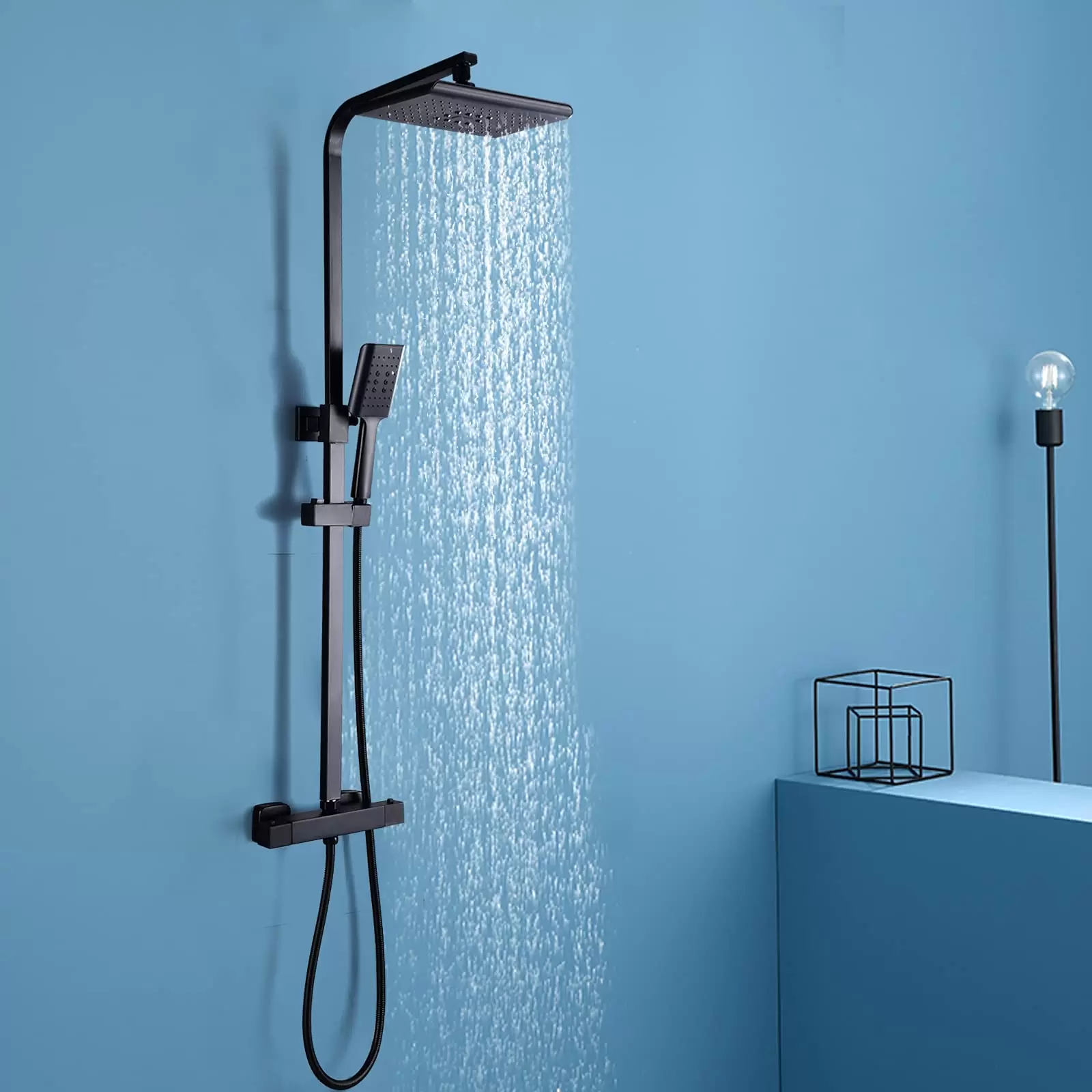 360 Grad Gedreht Duschsystem Mit Thermostat 38 ° C Duscharmatur Regendusche Schwarz