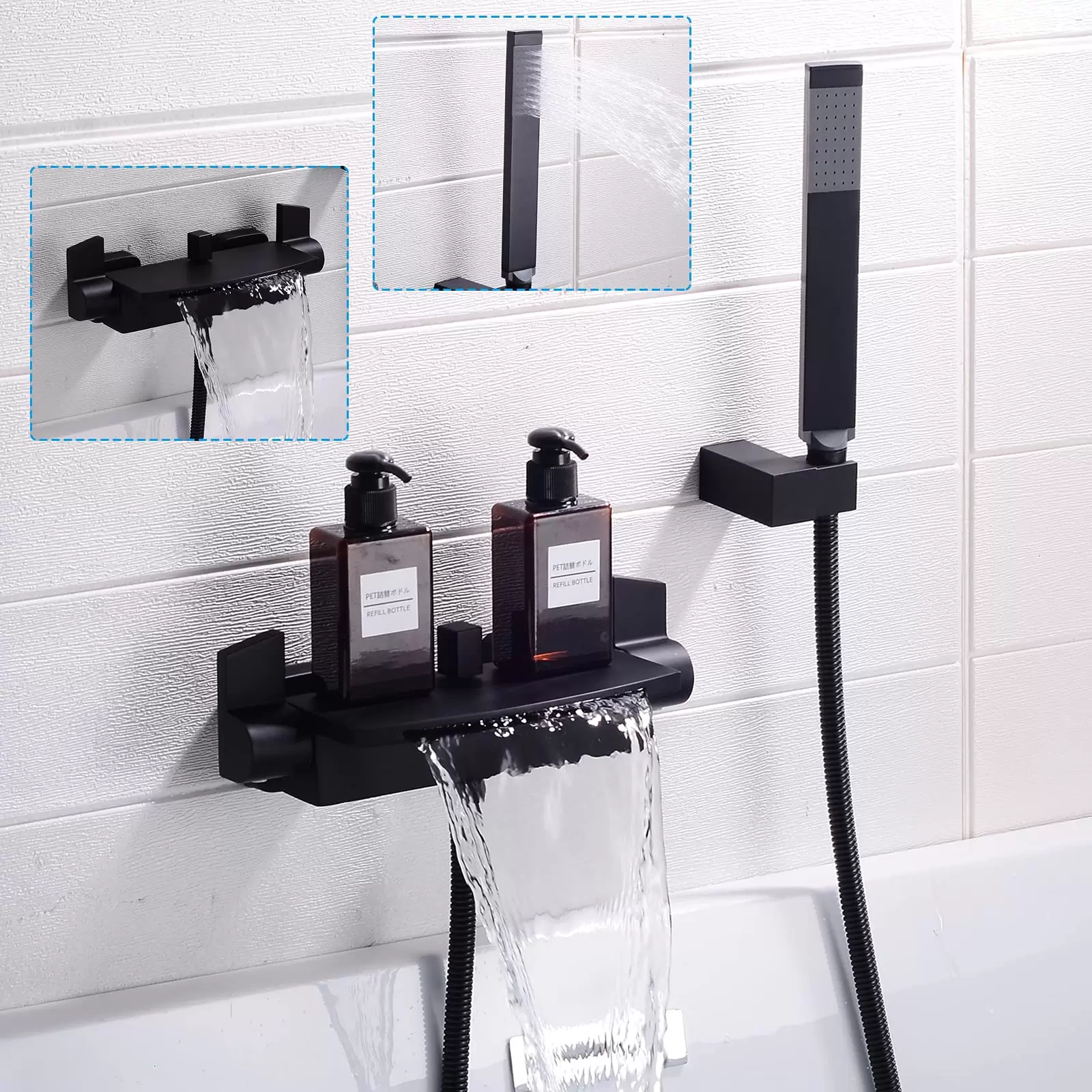 Badewannenarmatur Dusche set Messing Waschbecken Wasserhähne Badewanne Schwarz Brause Wasserfall Wasserhahn