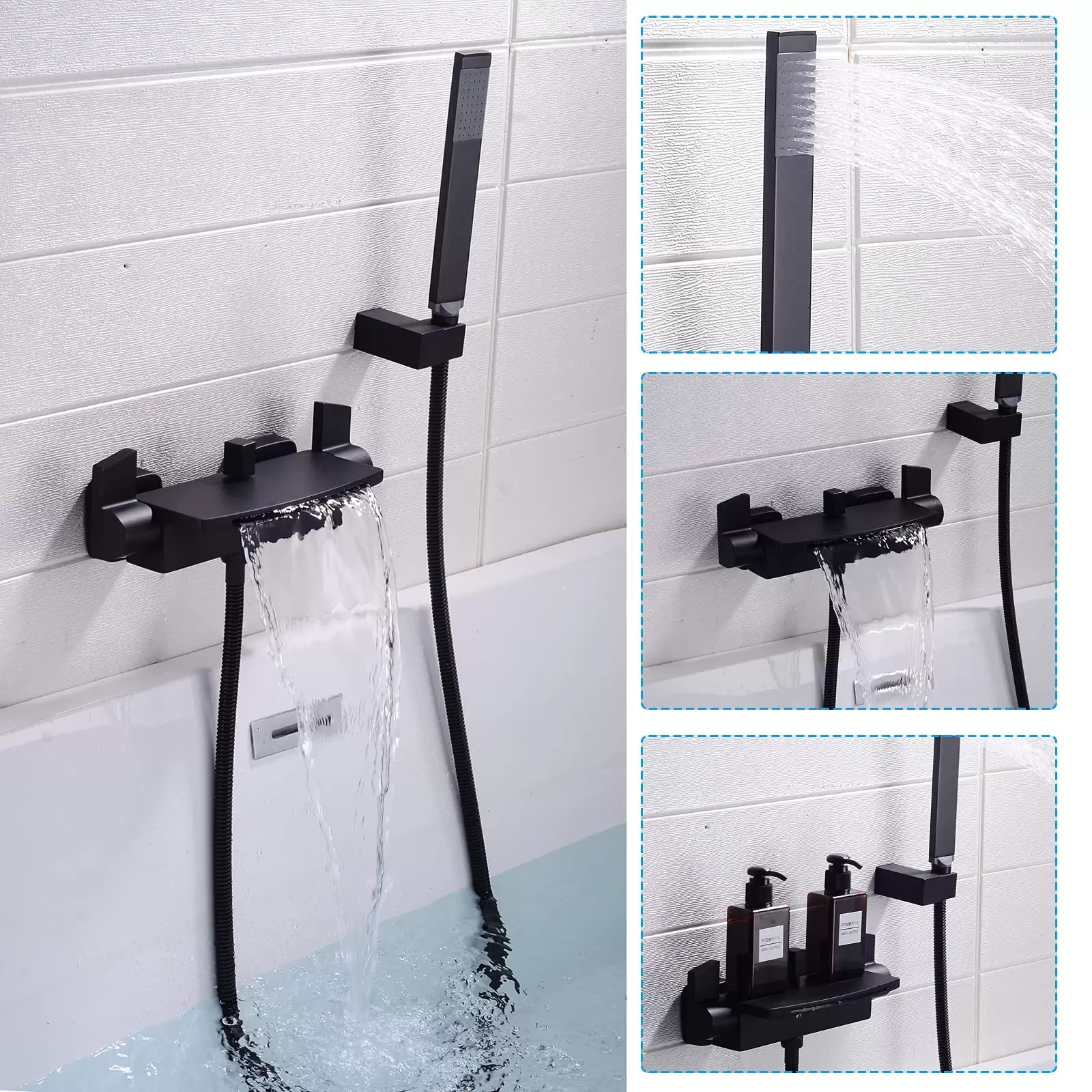 Badewannenarmatur Dusche set Messing Waschbecken Wasserhähne Badewanne Schwarz Brause Wasserfall Wasserhahn