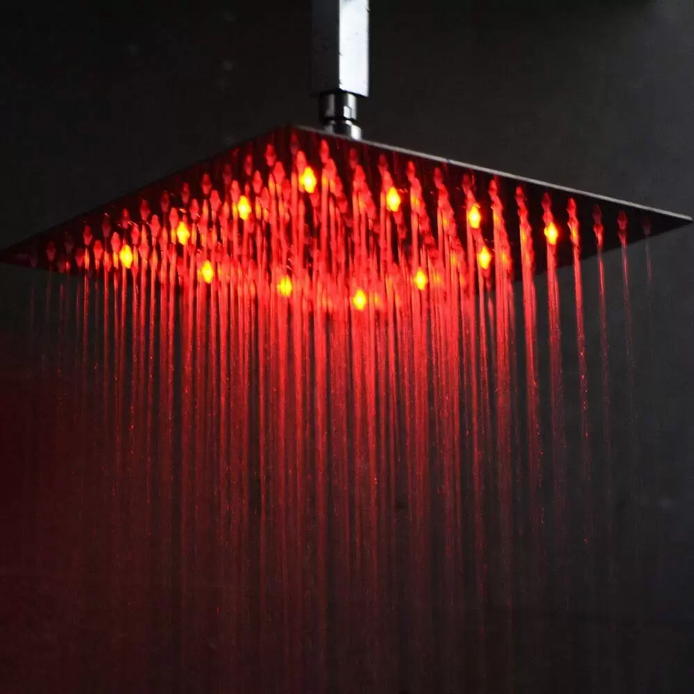 30 * 30cm Quadratisch Duschset mit LED Regen Kopfbrause und Handbrause