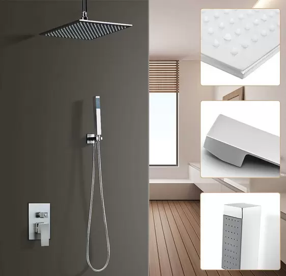30 * 30cm Quadratisch Duschset mit LED Regen Kopfbrause und Handbrause