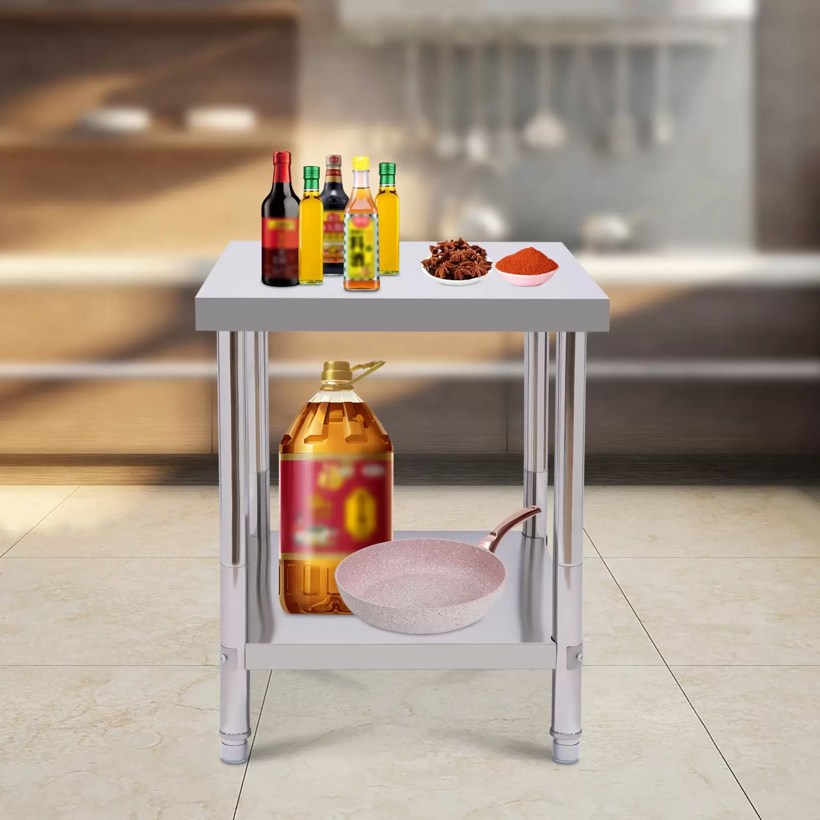 Edelstahl Arbeitstisch 60x45x80cm Küchentisch mit extra großer unteren Ablagefläche