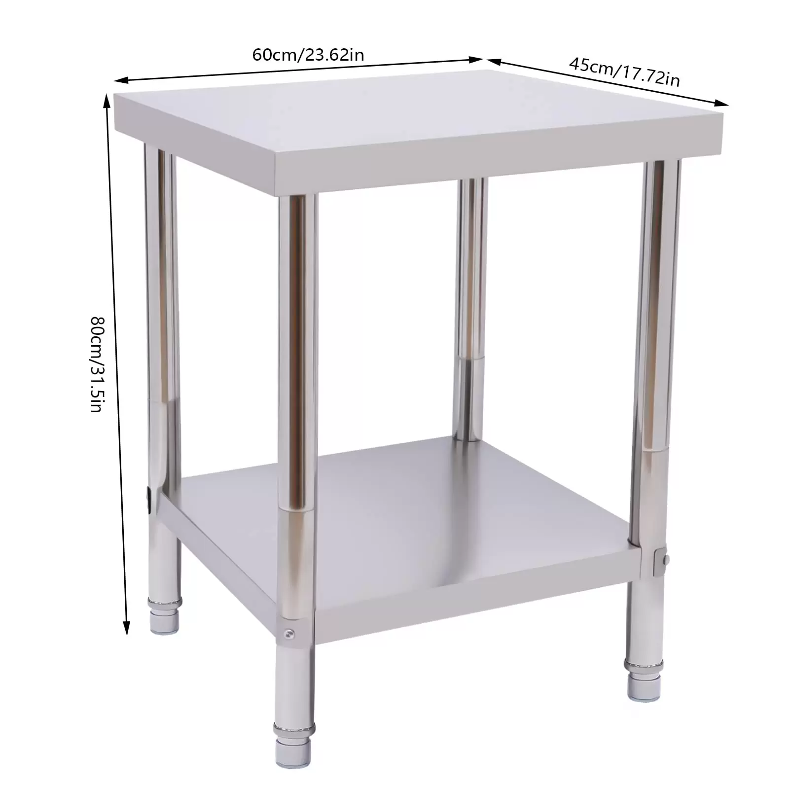 Edelstahl Arbeitstisch 60x45x80cm Küchentisch mit extra großer unteren Ablagefläche
