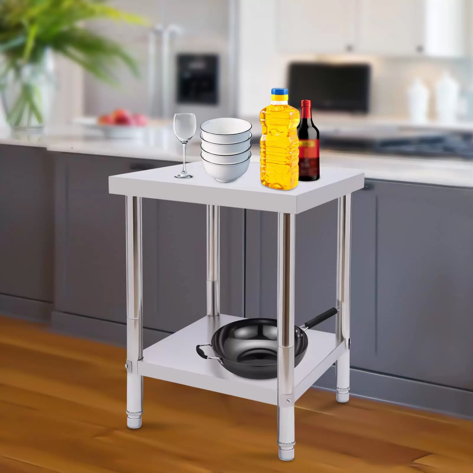 Edelstahl Arbeitstisch 60x45x80cm Küchentisch mit extra großer unteren Ablagefläche