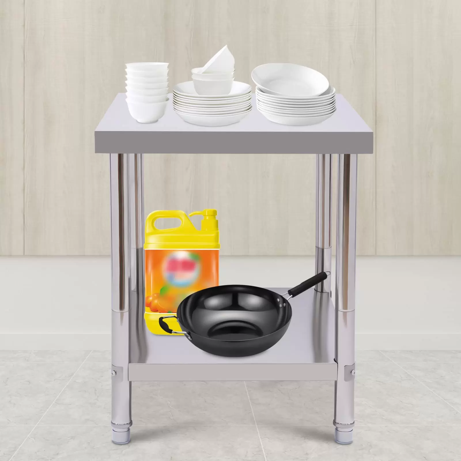 Edelstahl Arbeitstisch 60x45x80cm Küchentisch mit extra großer unteren Ablagefläche