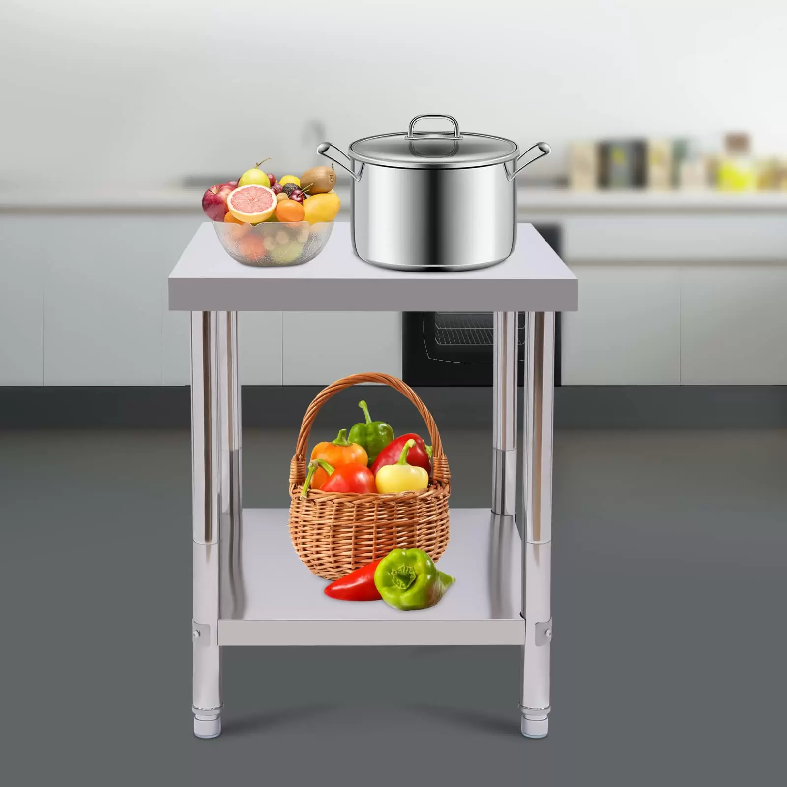 Edelstahl Arbeitstisch 60x45x80cm Küchentisch mit extra großer unteren Ablagefläche