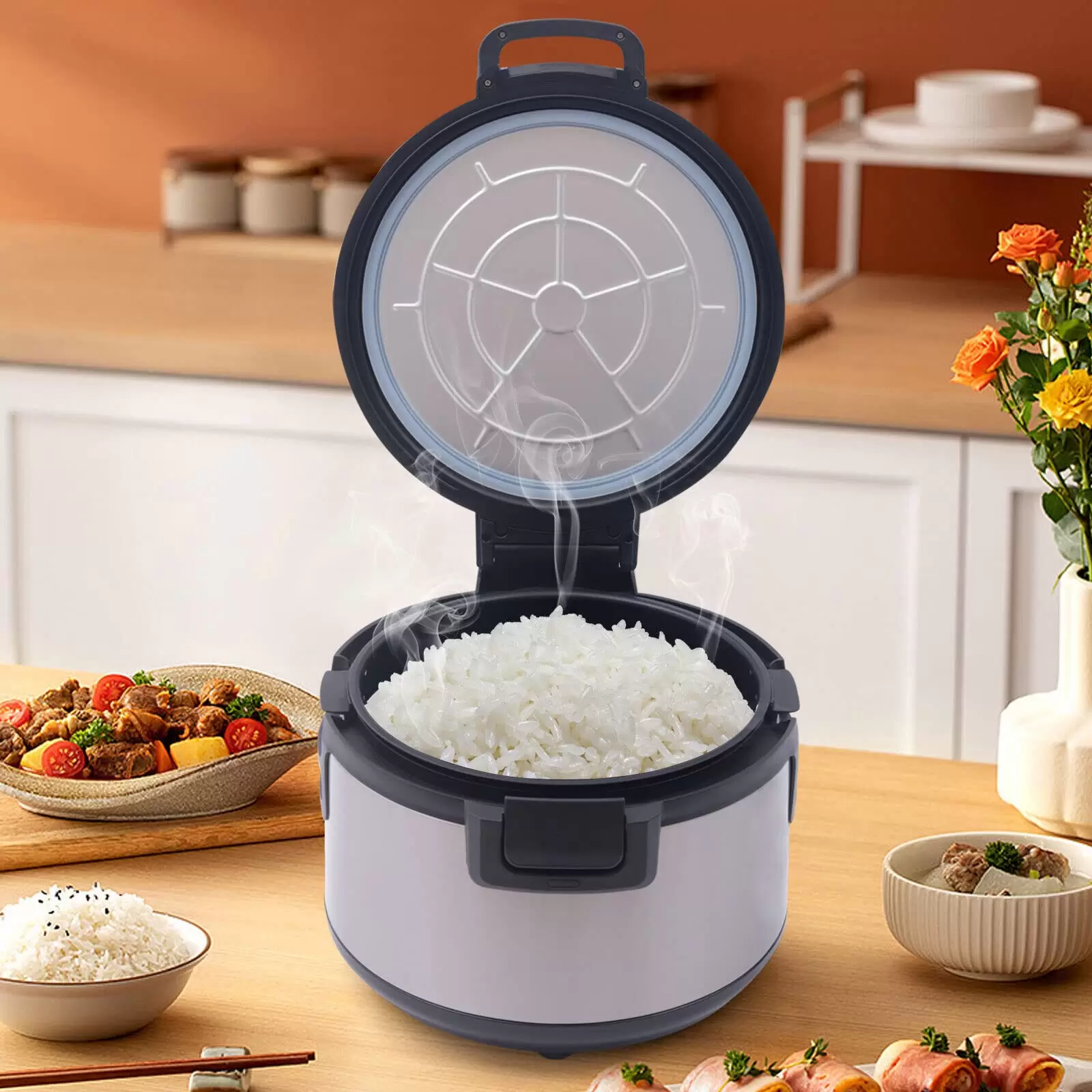 Reiskocher Reiskochtopf Gemüsegarer Schwarz Schnelles Aufheizen Reiswärmer Schwarz 19L/20Qt 100W Non-stick Inner Pot Stainless Steel Reiskocher Reiskochtopf Gemüsegarer Schwarz Schnelles Aufheizen Reiswärmer Schwarz 19L/20Qt 100W Non-stick Inner Pot Stainless Steel