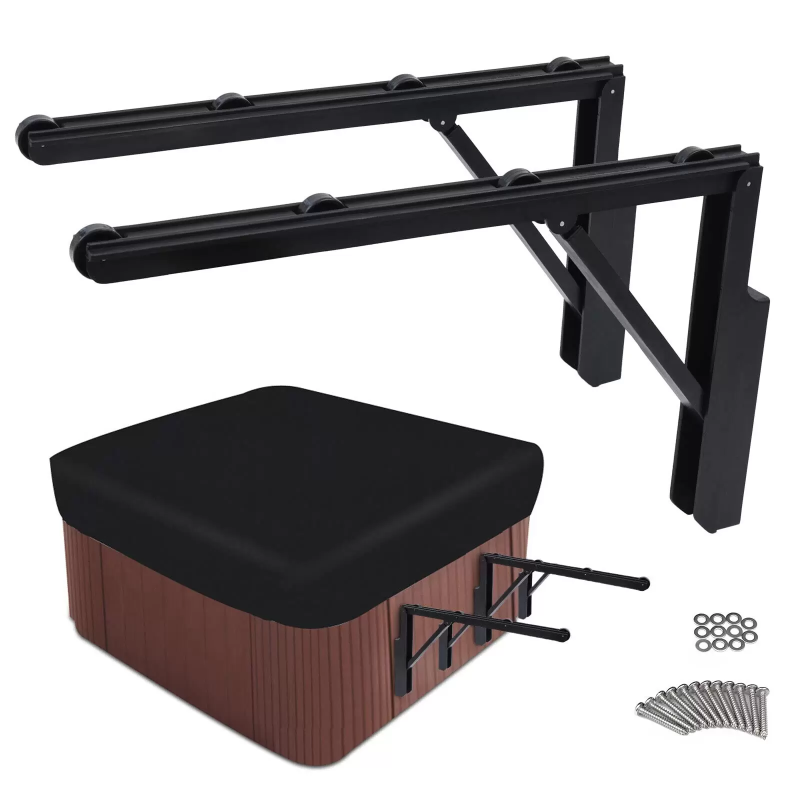 Coverlifter für Whirlpool Spa Hotub Abdeckung Schönheitssalons Außenpool Cover Roller, 77.16lbs Tragfähigkeit, Schwarz