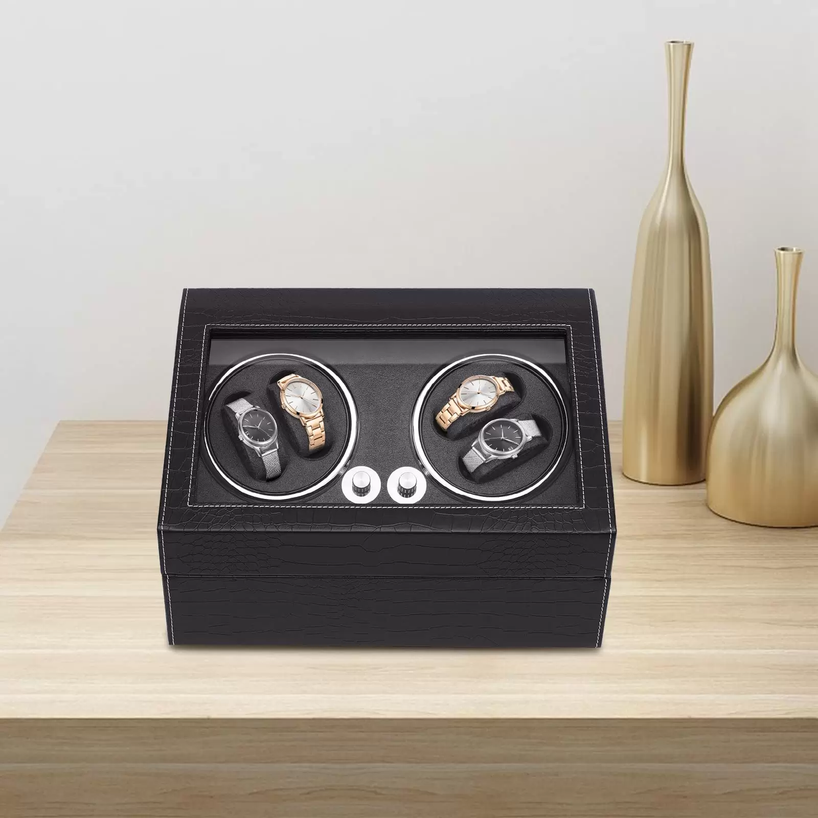 4+6 Uhr Box Automatische Uhrenbeweger aus PU für Uhrenshop Sammler Geschenk Schaukasten 4+6 Uhr Box Automatische Uhrenbeweger aus PU für Uhrenshop Sammler Geschenk Schaukasten
