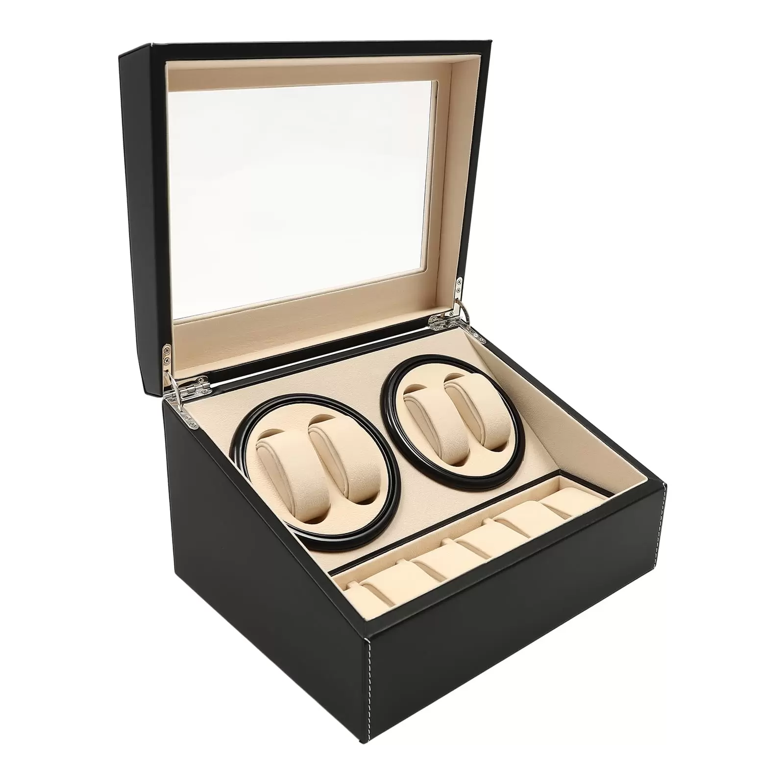 Geschenk Uhrenbox PU 4+6 Automatik-Rotations-Uhrenbox mit 10 Abnehmbare Kissen (Schwarz/Braun)