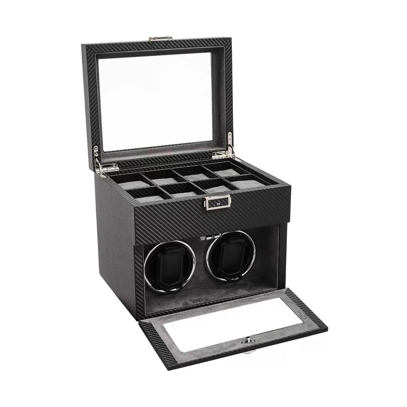 Automatische Uhrenbeweger Box 2+8 Uhren PU Leder Watch-Winder mit Leisen Motoren, LED Beleuchtung
