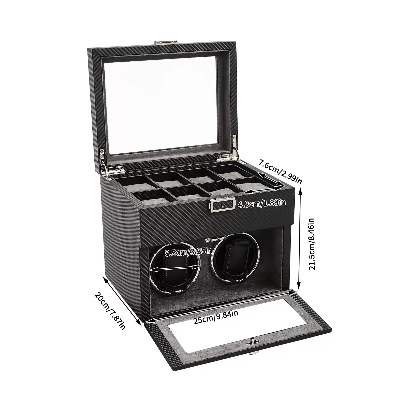 Automatische Uhrenbeweger Box 2+8 Uhren PU Leder Watch-Winder mit Leisen Motoren, LED Beleuchtung