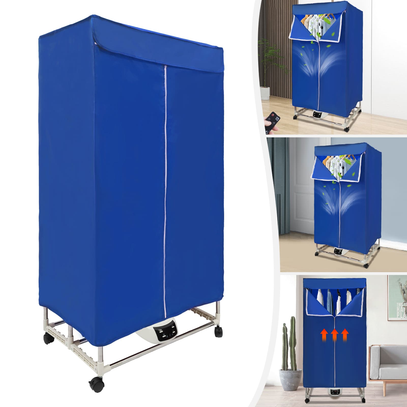Elektrischer Trockner, 1500 W, mit Timer (0–240 Min.), Fernbedienung, doppellagig, Design-Trockner für Wohnungen, Zuhause, unterwegs (blau) Elektrischer Trockner, 1500 W, mit Timer (0–240 Min.), Fernbedienung, doppellagig, Design-Trockner für Wohnungen, Zuhause, unterwegs (blau)