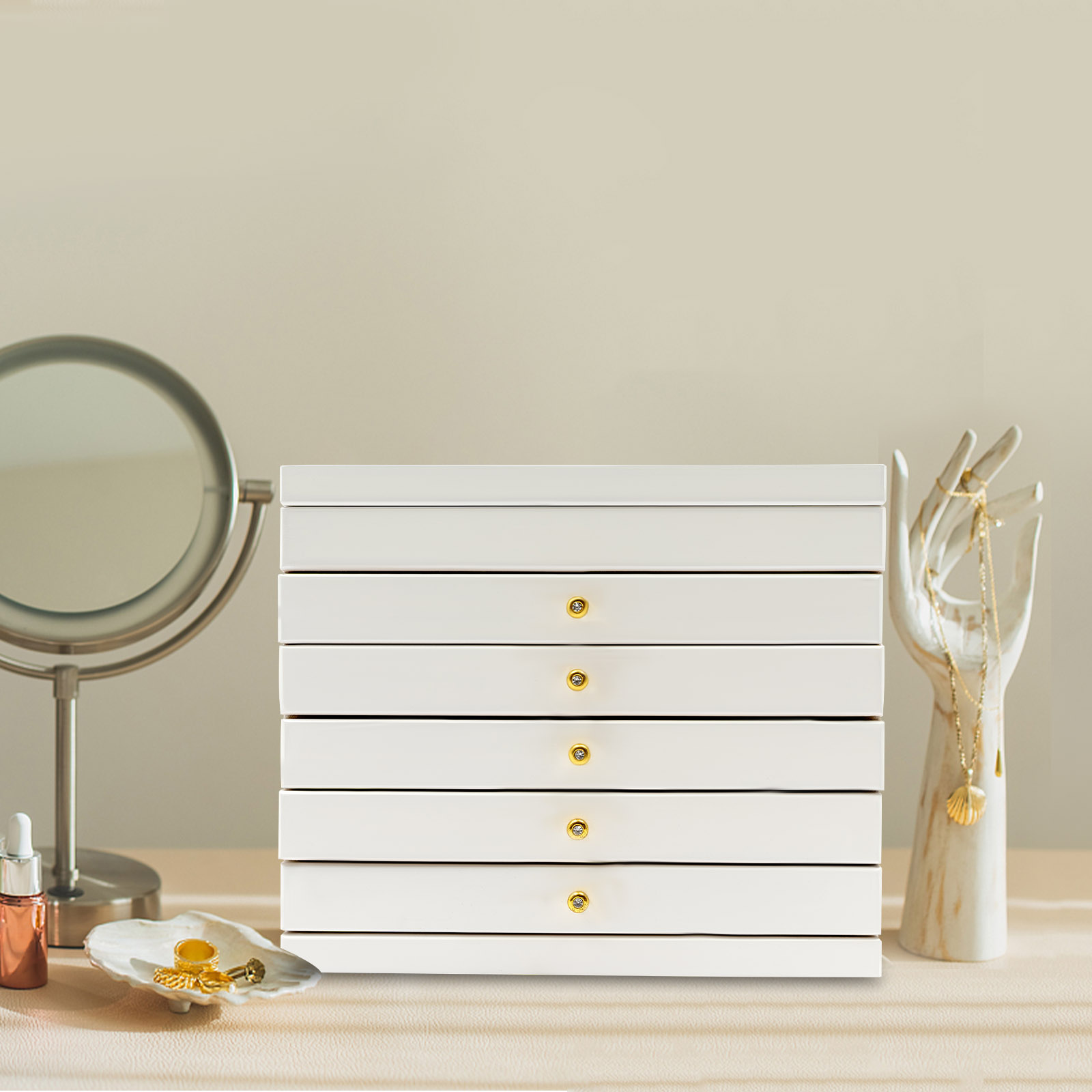 Schmuckschatulle aus Holz, 6-lagig, Aufbewahrungsbox für Halsketten, Vintage-Organizer aus Holz Schmuckschatulle aus Holz, 6-lagig, Aufbewahrungsbox für Halsketten, Vintage-Organizer aus Holz