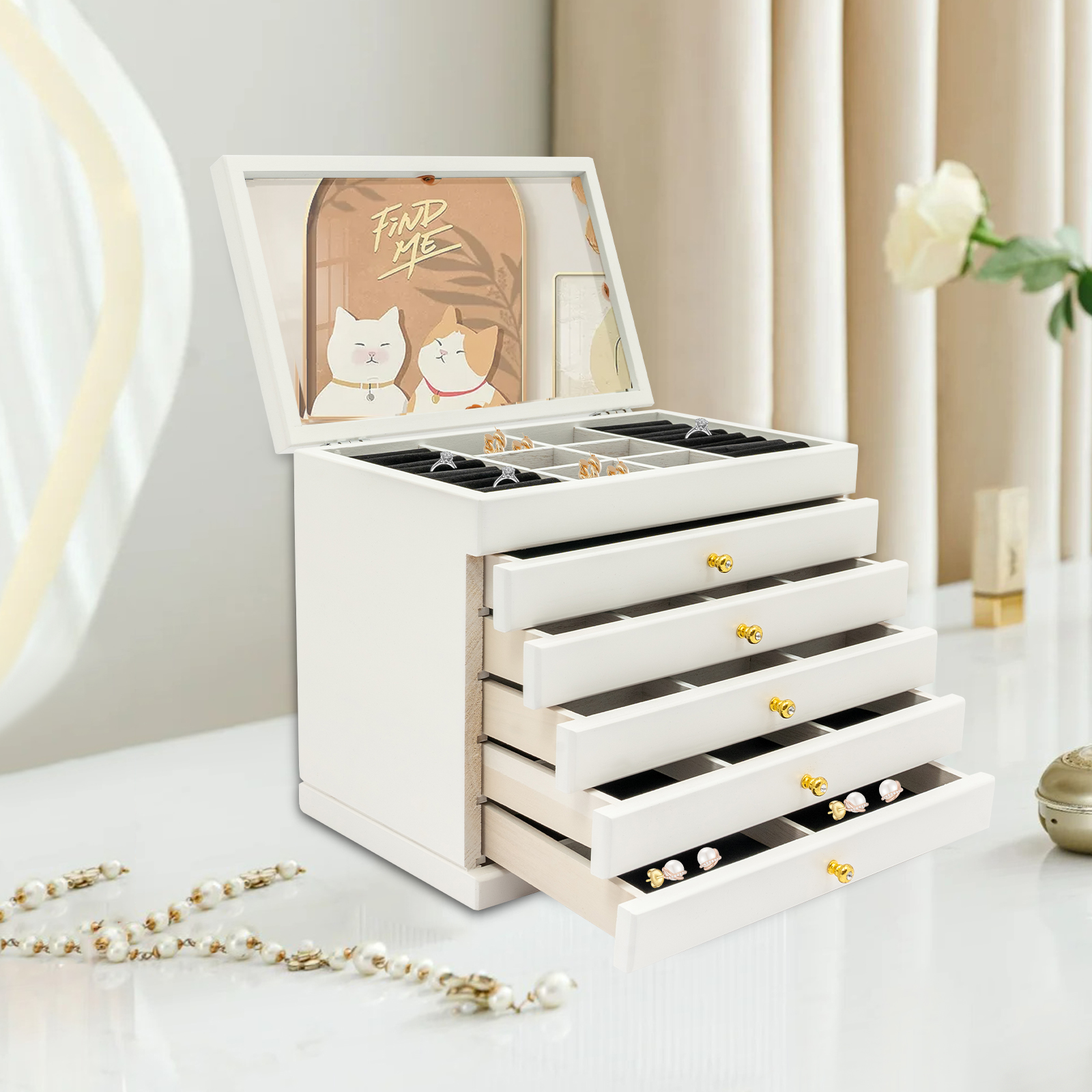 Schmuckschatulle aus Holz, 6-lagig, Aufbewahrungsbox für Halsketten, Vintage-Organizer aus Holz Schmuckschatulle aus Holz, 6-lagig, Aufbewahrungsbox für Halsketten, Vintage-Organizer aus Holz