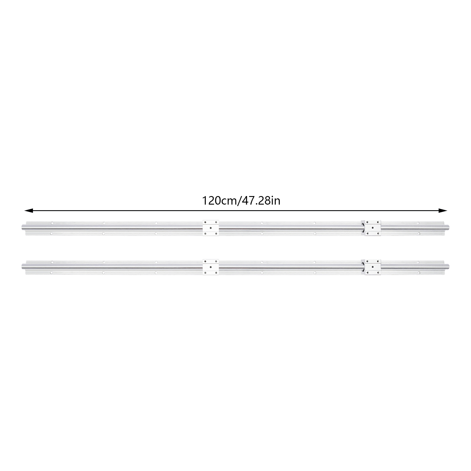 SBR16 Linearschiene, 1200 mm, 2 Stück, silberfarbene Linearführung mit 4 SBR16UU-Lagerblöcken, Edelstahlschiene SBR16 Linearschiene, 1200 mm, 2 Stück, silberfarbene Linearführung mit 4 SBR16UU-Lagerblöcken, Edelstahlschiene