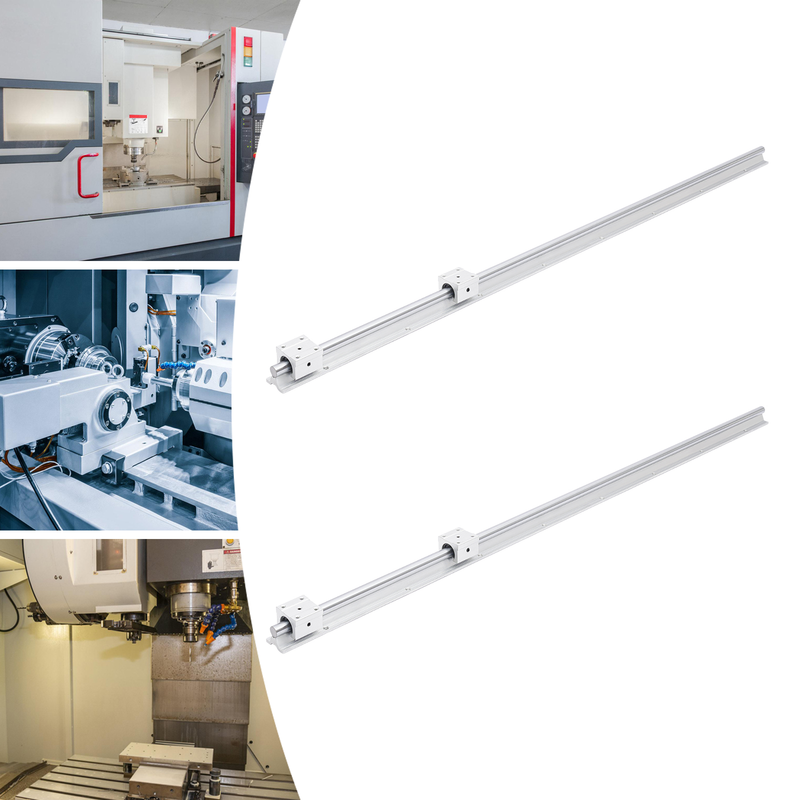SBR16 Linearschiene, 1200 mm, 2 Stück, silberfarbene Linearführung mit 4 SBR16UU-Lagerblöcken, Edelstahlschiene SBR16 Linearschiene, 1200 mm, 2 Stück, silberfarbene Linearführung mit 4 SBR16UU-Lagerblöcken, Edelstahlschiene