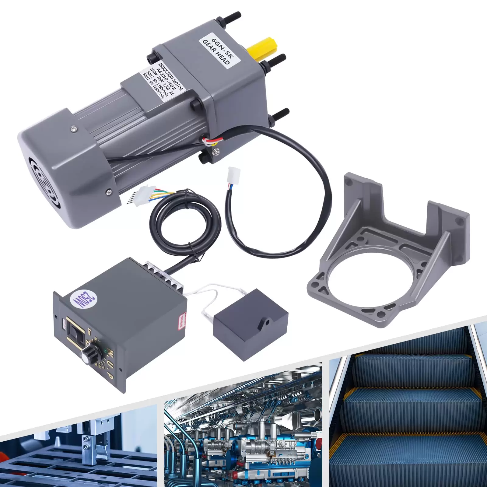 AC 220V 250W Motor mit einstellbarer Geschwindigkeit stufenlos einstellbarer Frequenzumrichtermotor mit Getrieberegler und Halterung AC 220V 250W Motor mit einstellbarer Geschwindigkeit stufenlos einstellbarer Frequenzumrichtermotor mit Getrieberegler und Halterung