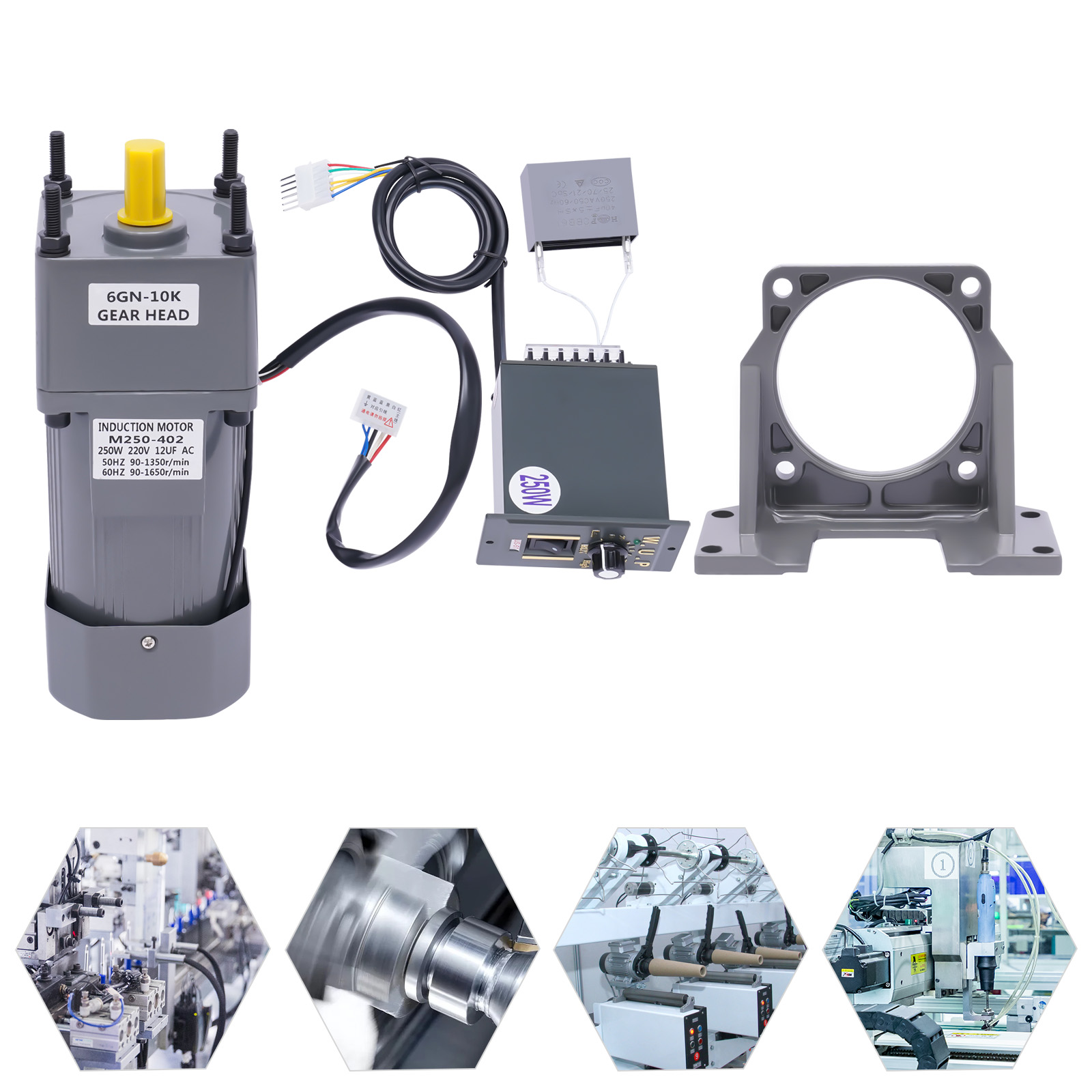 AC Getriebemotor 220V 250W – Stufenlos Regelbar, 5K/10K, Mit Halterung Und Drehzahlregler
