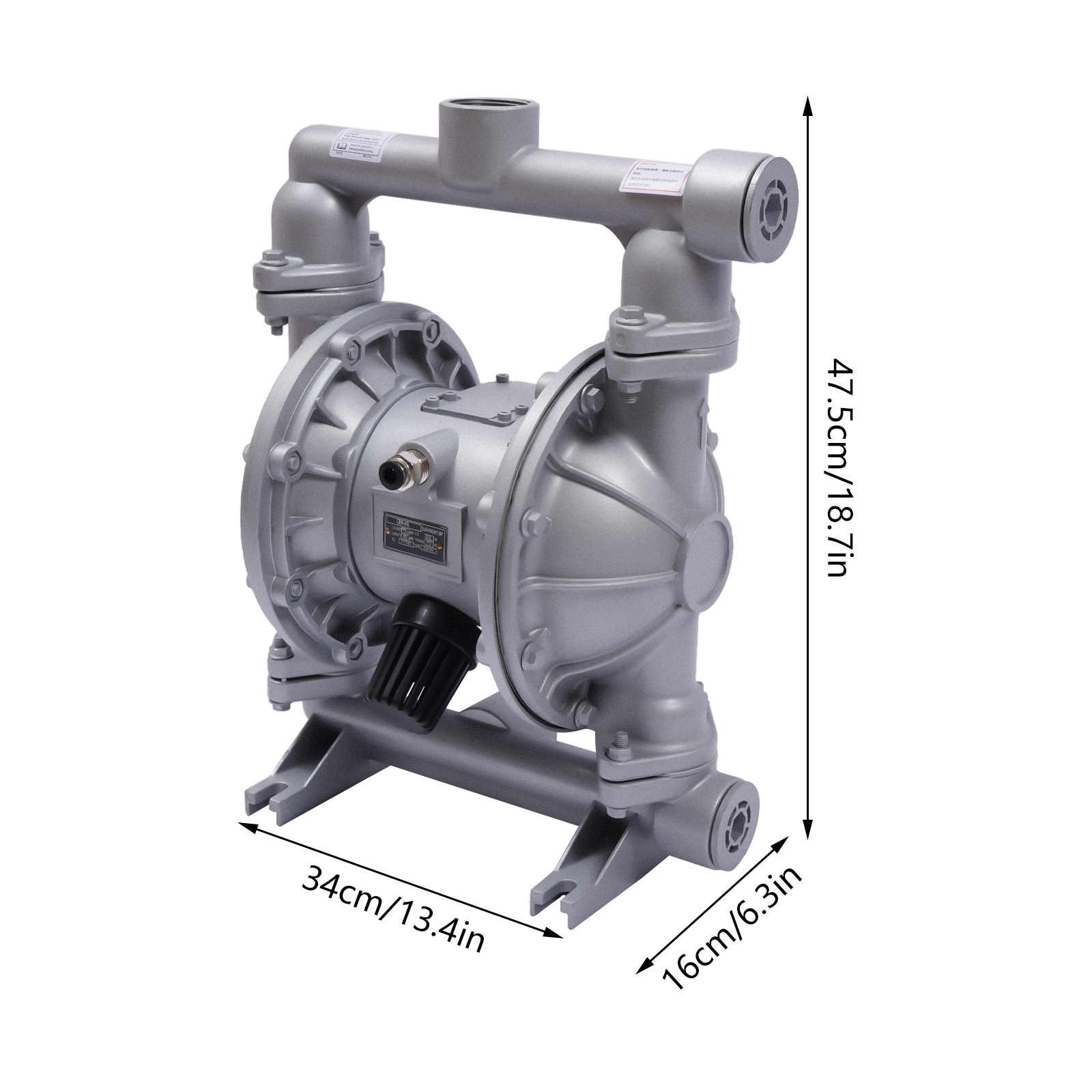 Doppelte luftbetriebene Membranpumpe, Einlass 1/2 Zoll, 4 Auslässe, Aluminiumlegierung, 44 GPM, max. 115 PSI, QBK_40L